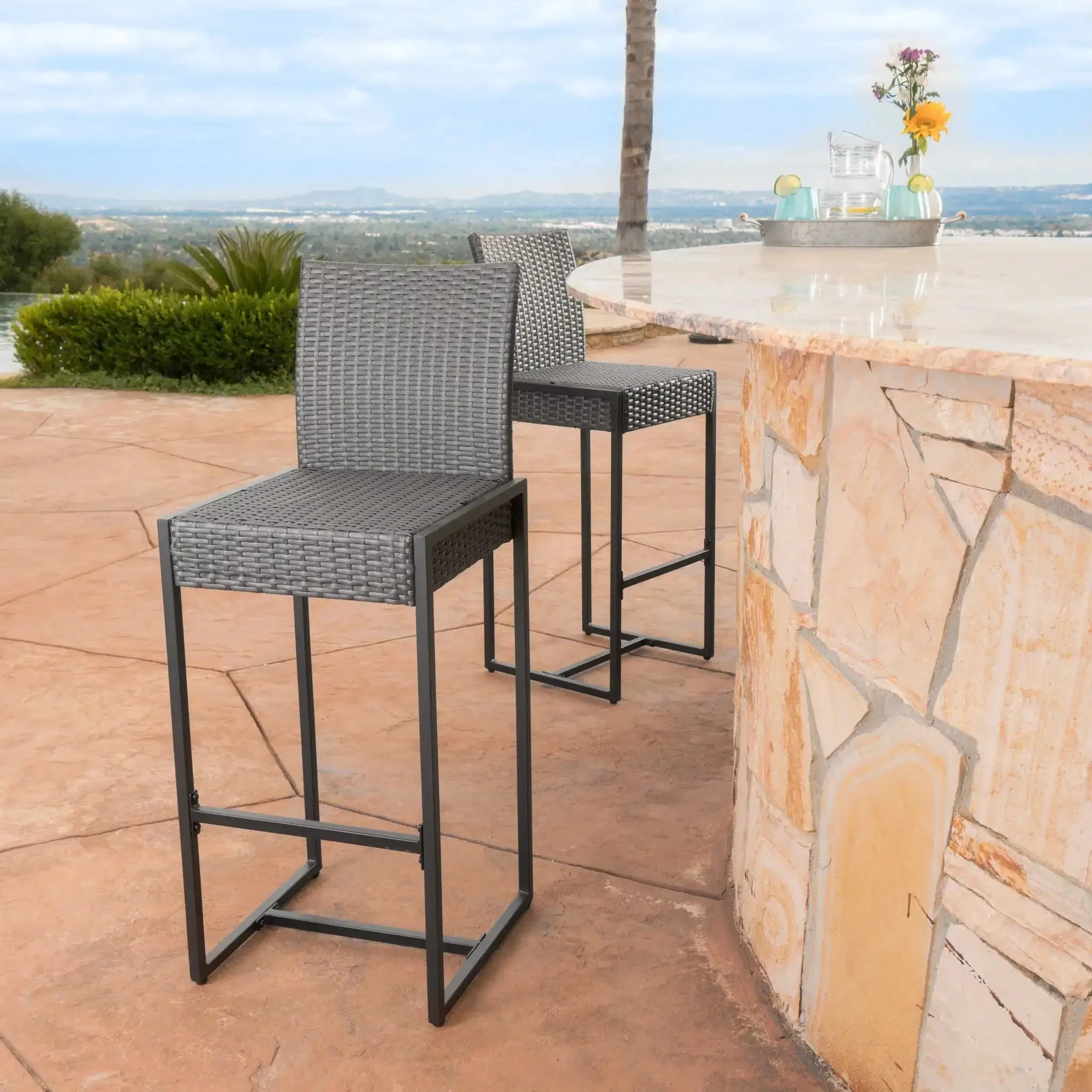 Outdoor Barstool With Hand Crafted Details (Set of 2) - Image 5