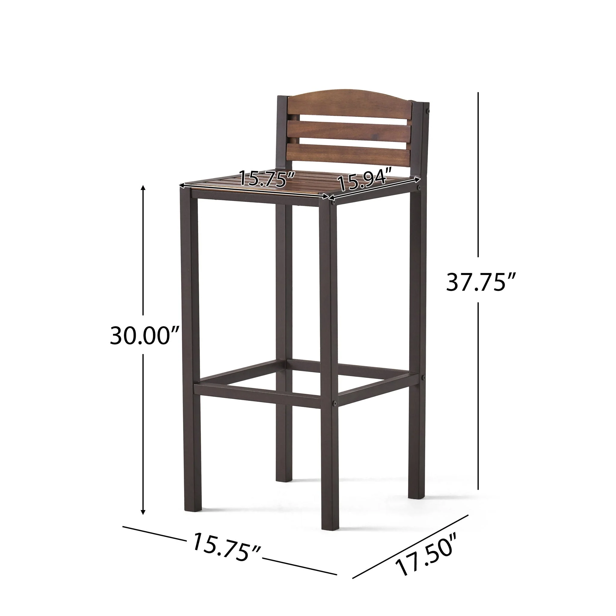 Outdoor Barstool With Slat Panel Design (Set of 2) - Dark Brown - Image 4
