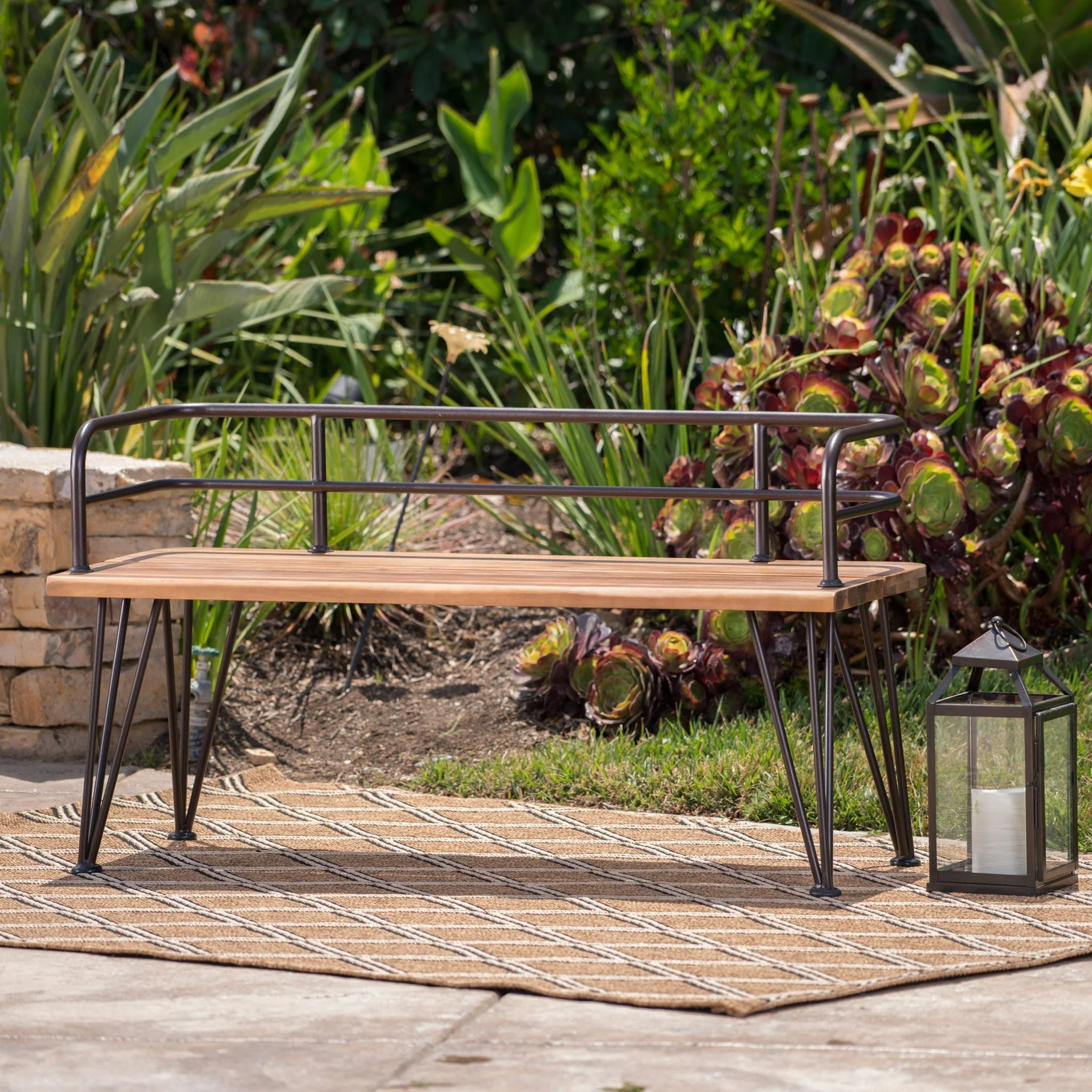 Outdoor Bench With Powder Coated Iron Frame - Teak - Image 3