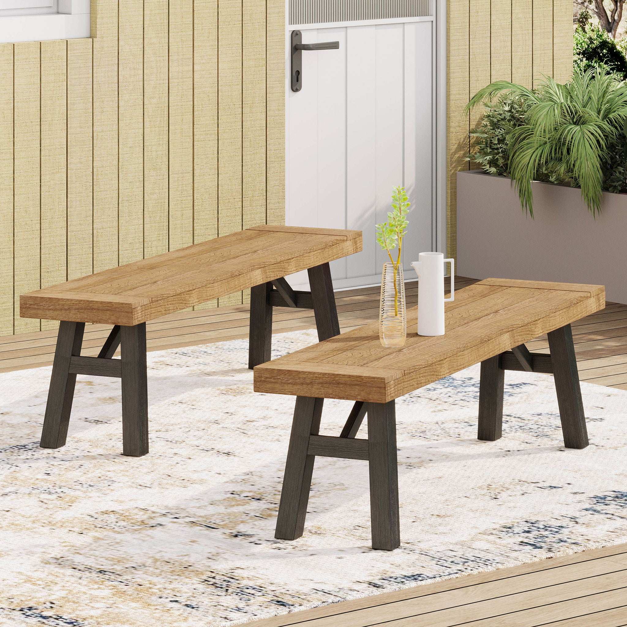 Outdoor Bench With Slat Panel Design And Acacia Wood Frame - Image 6