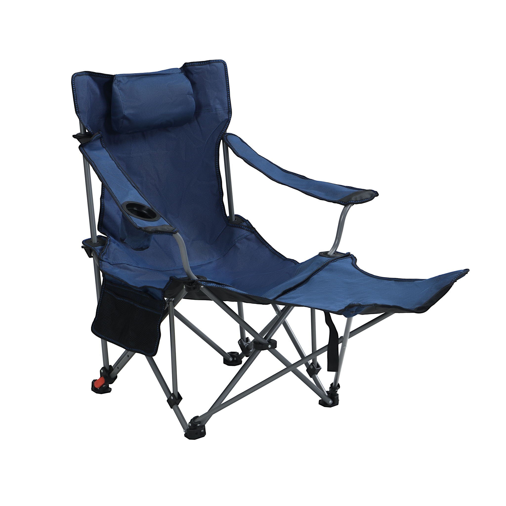 Outdoor Camping Chairs Folding Portable Adjustable Reclining Chair With Side Pockets & Cup Holder - Dark Blue - Image 4