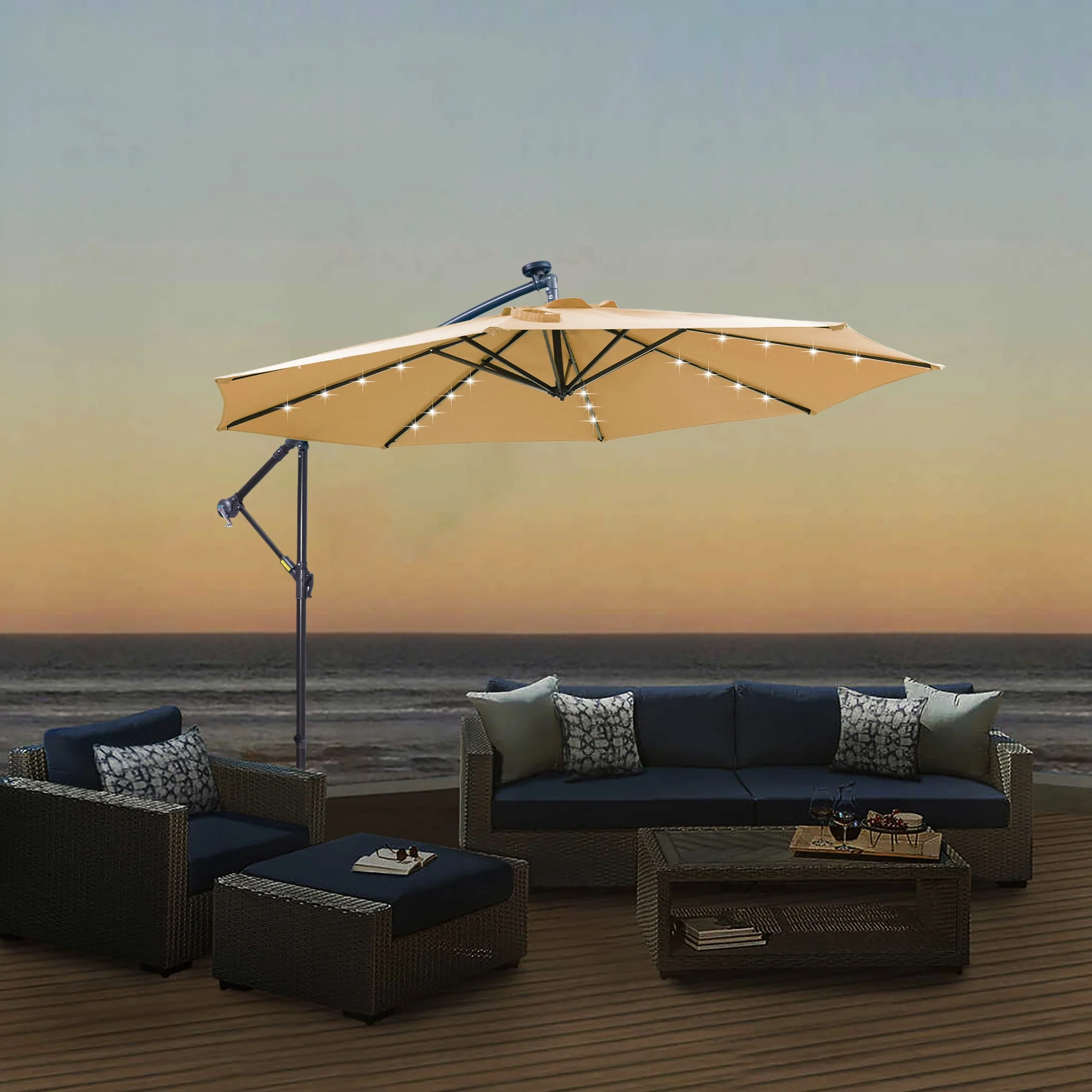 Outdoor Cantilever Patio Umbrella with 32 LED Lights, 10 ft - Image 4