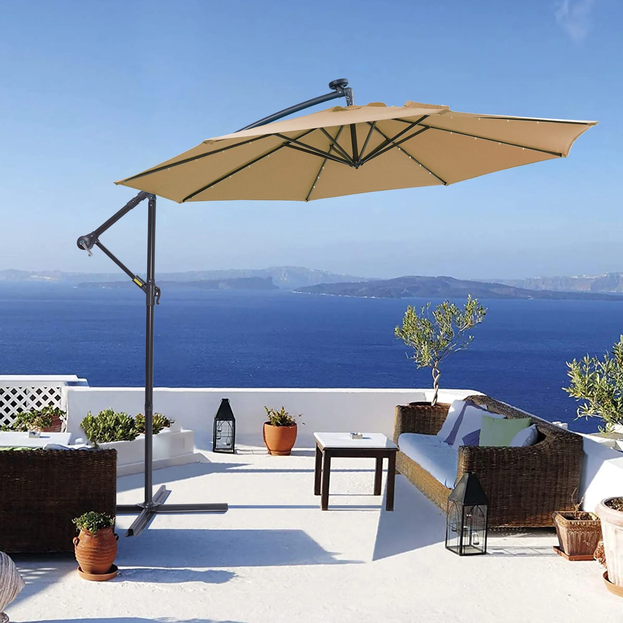 Outdoor Cantilever Patio Umbrella with 32 LED Lights, 10 ft - Image 6
