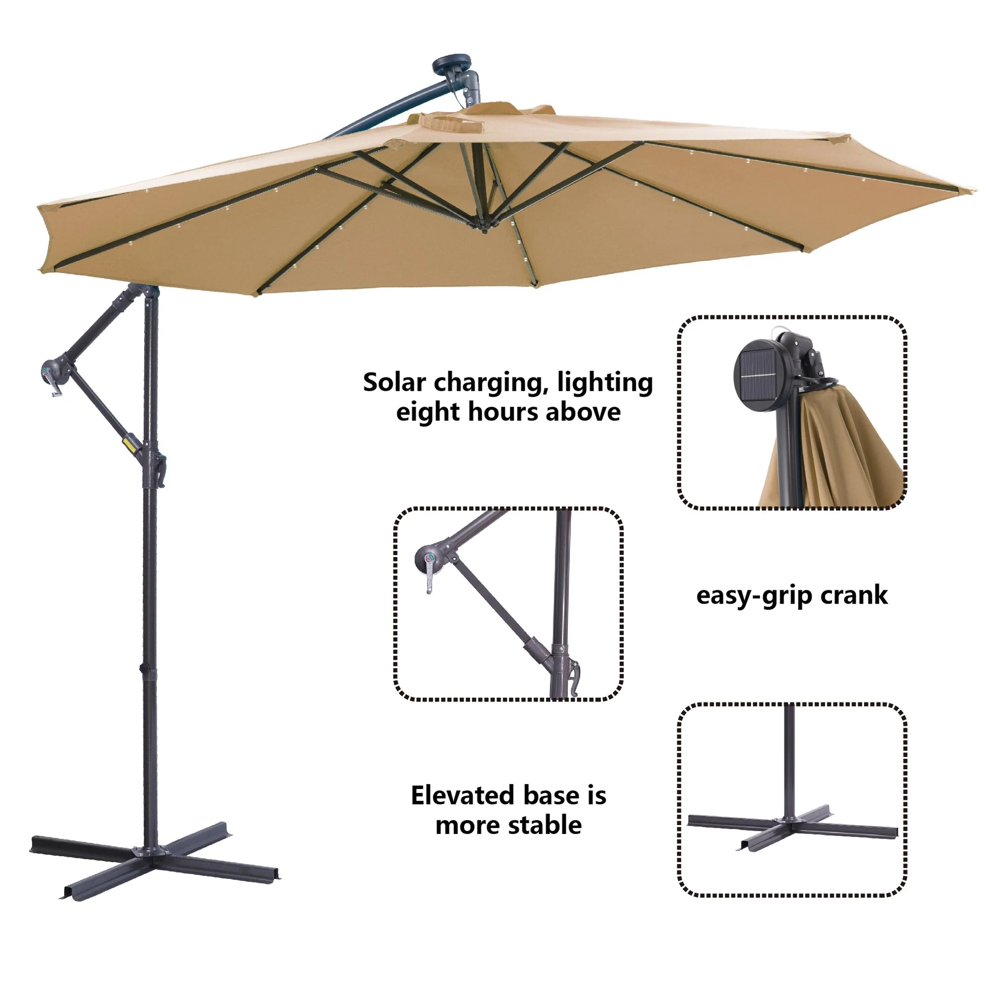 Outdoor Cantilever Patio Umbrella with 32 LED Lights, 10 ft - Image 7