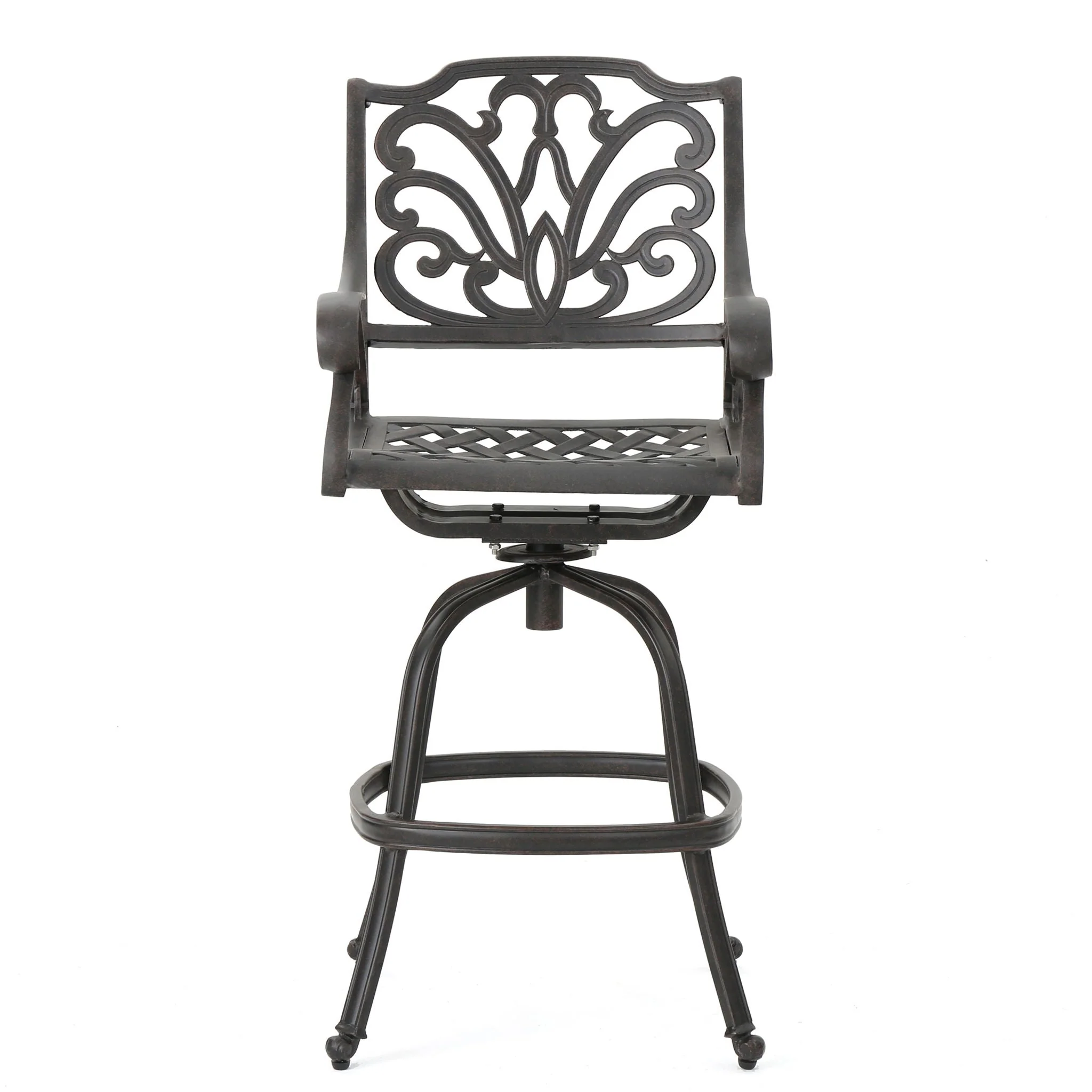 Outdoor Cast Aluminum Swivel Bar Stool With Scrolled Arms - Bronze - Image 2