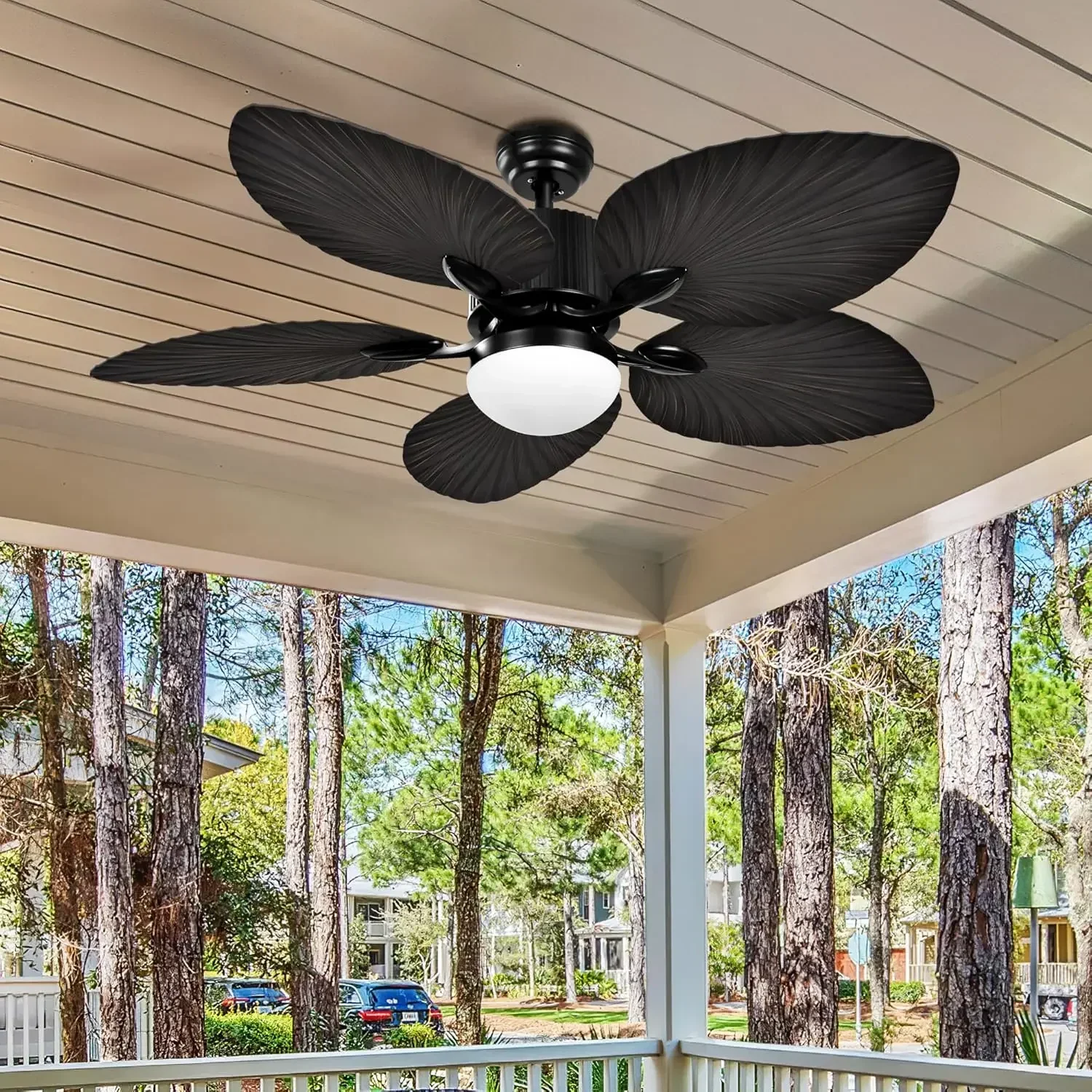 Outdoor Ceiling Fan 5 Palm Leaf Blades Brown Tropical - Image 2