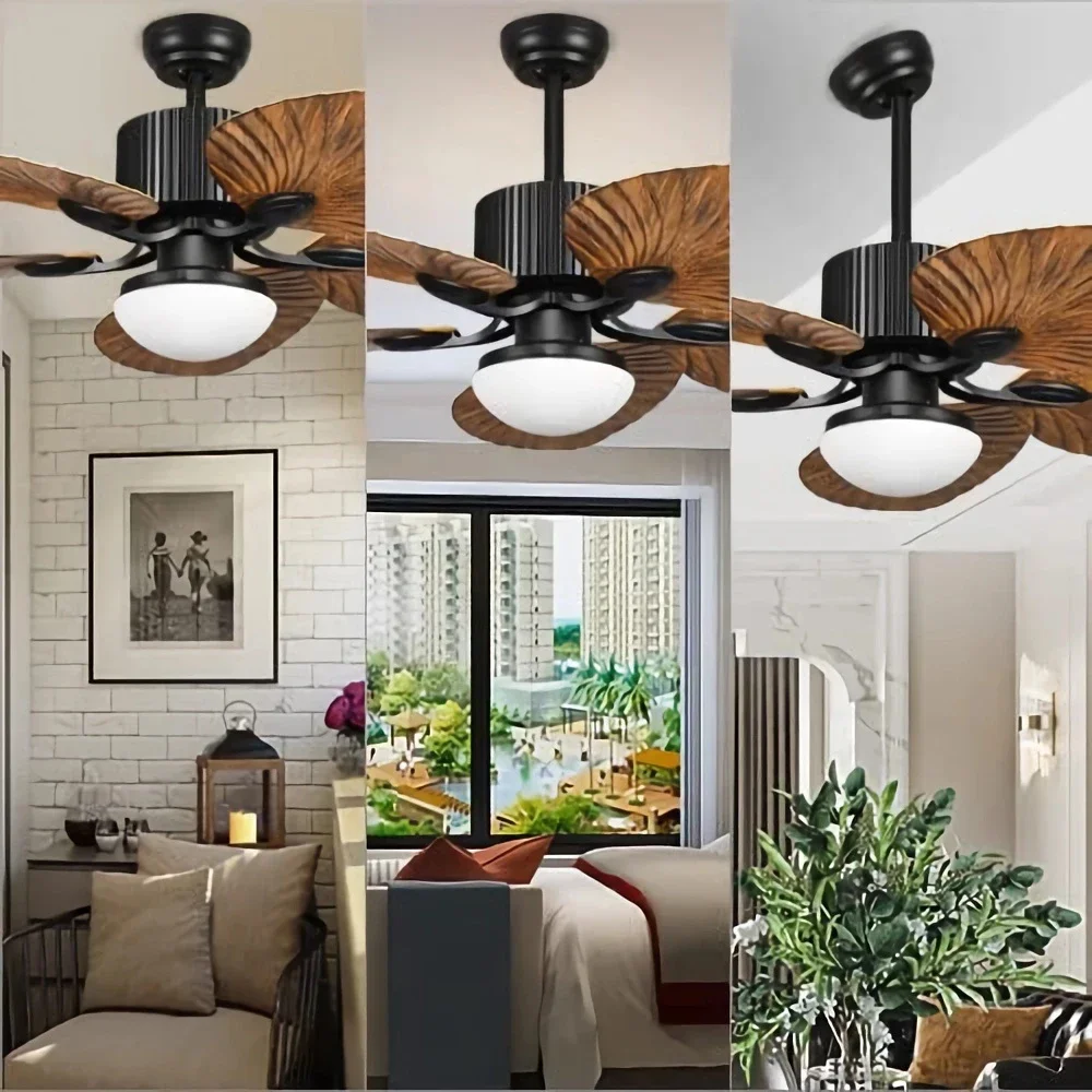 Outdoor Ceiling Fan 5 Palm Leaf Blades Brown Tropical - Image 3