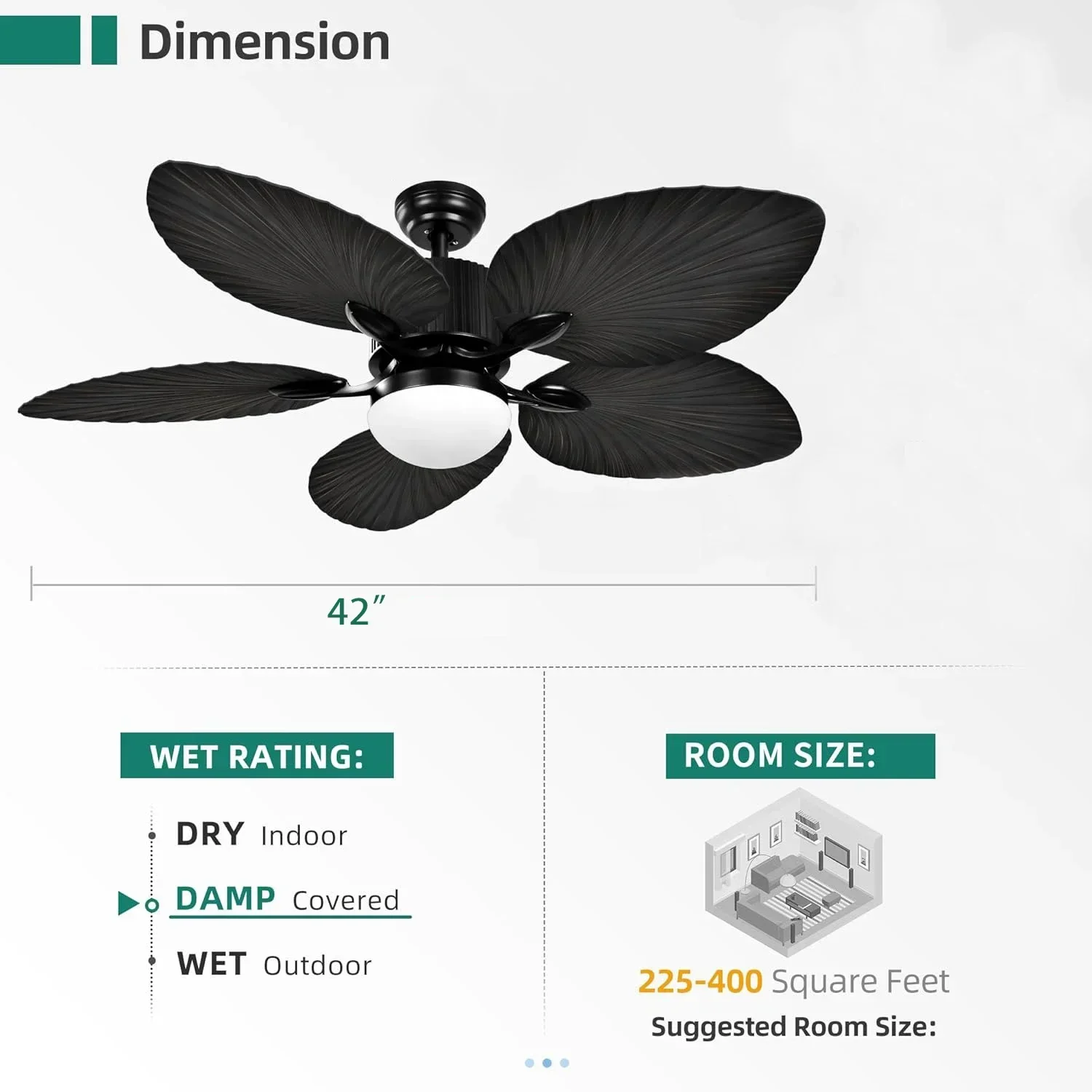 Outdoor Ceiling Fan 5 Palm Leaf Blades Brown Tropical - Image 8