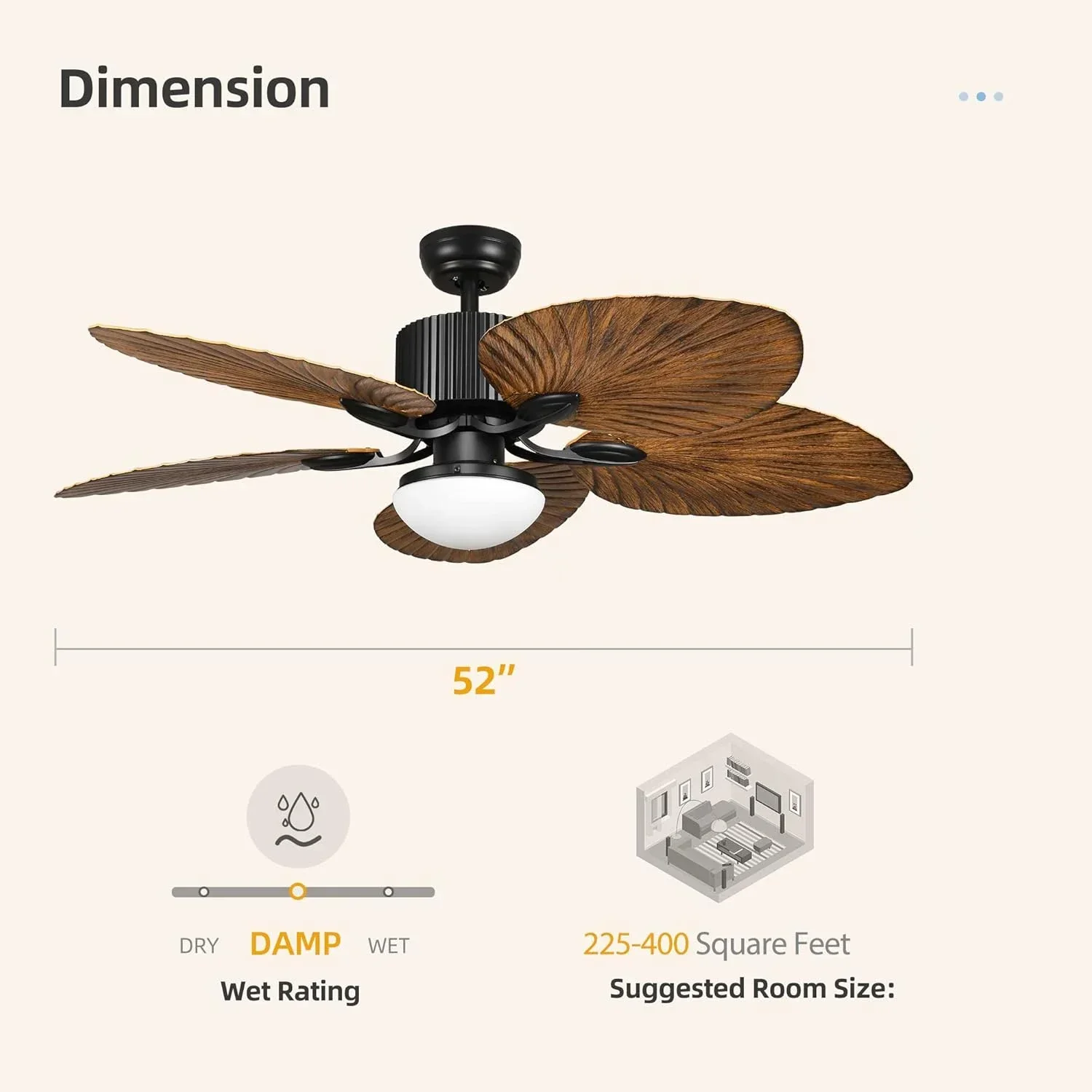 Outdoor Ceiling Fan 5 Palm Leaf Blades Brown Tropical - Image 9