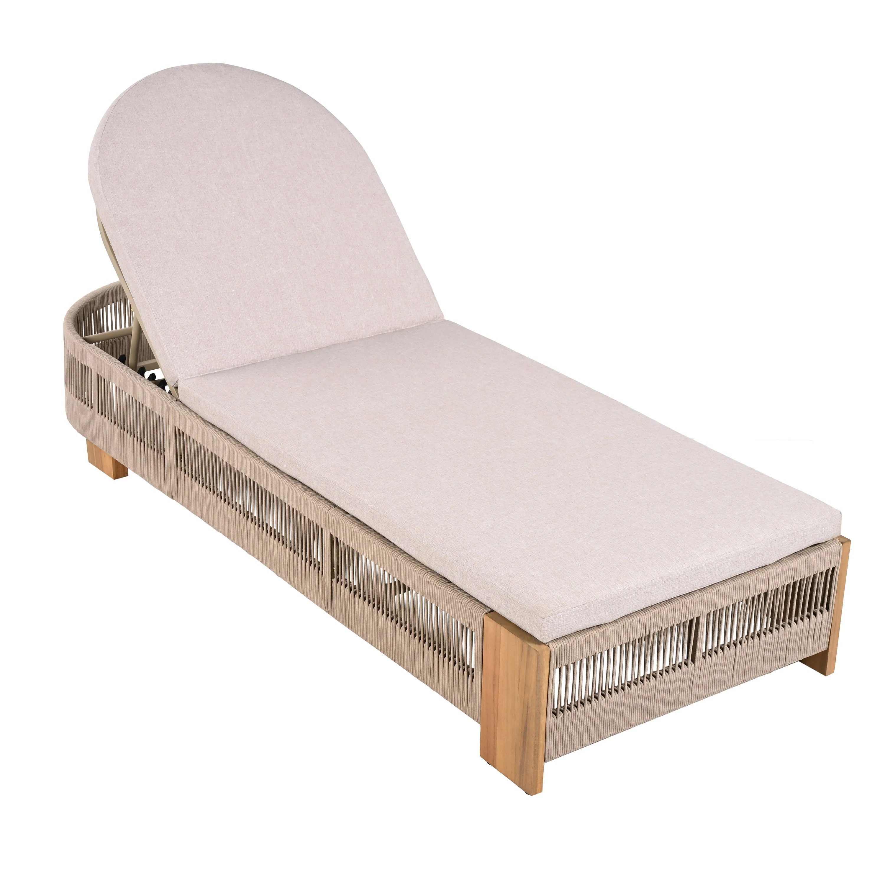Outdoor Chaise Lounge Chair, Acacia Wood with Adjustable Backrest and Cushion - Image 12
