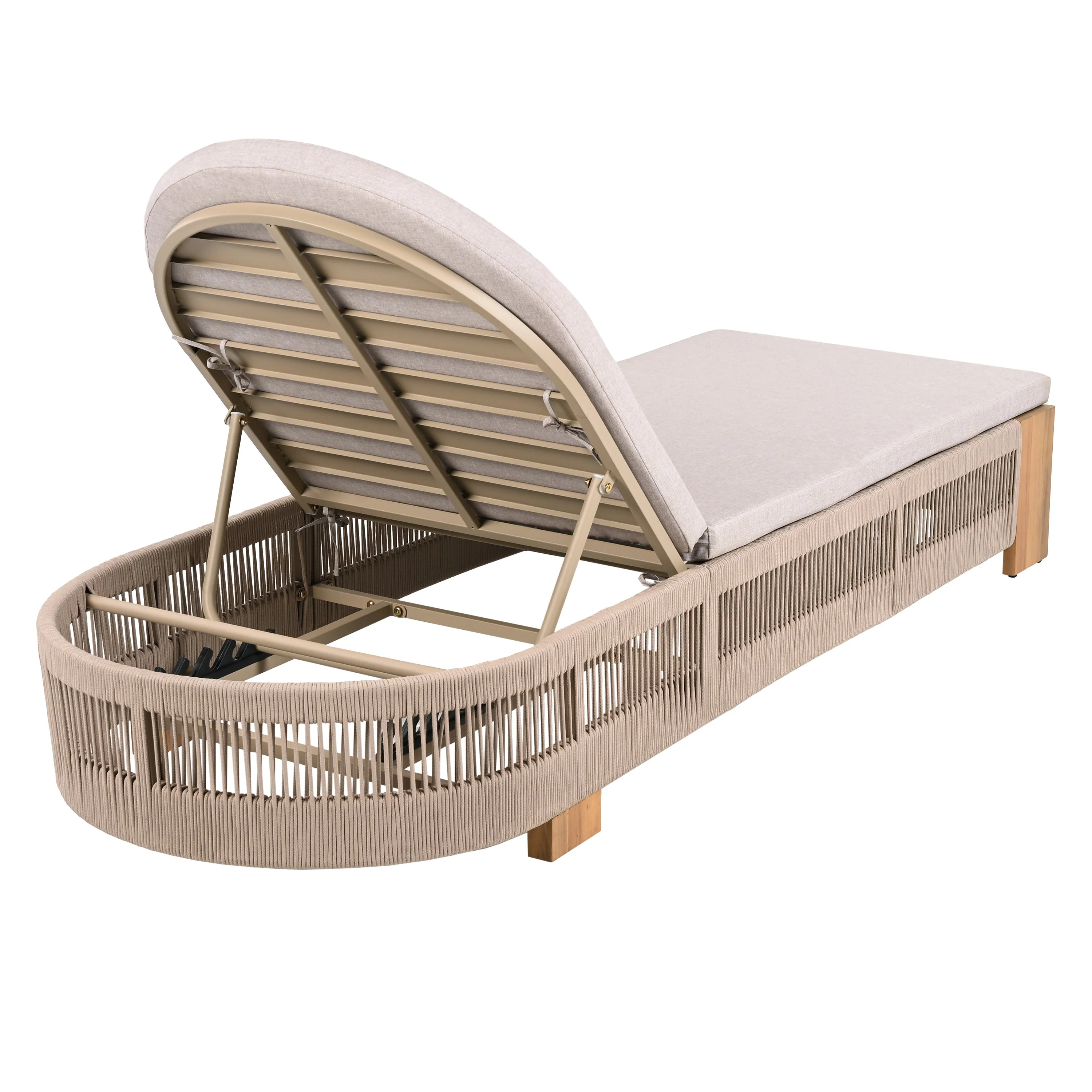 Outdoor Chaise Lounge Chair, Acacia Wood with Adjustable Backrest and Cushion - Image 13
