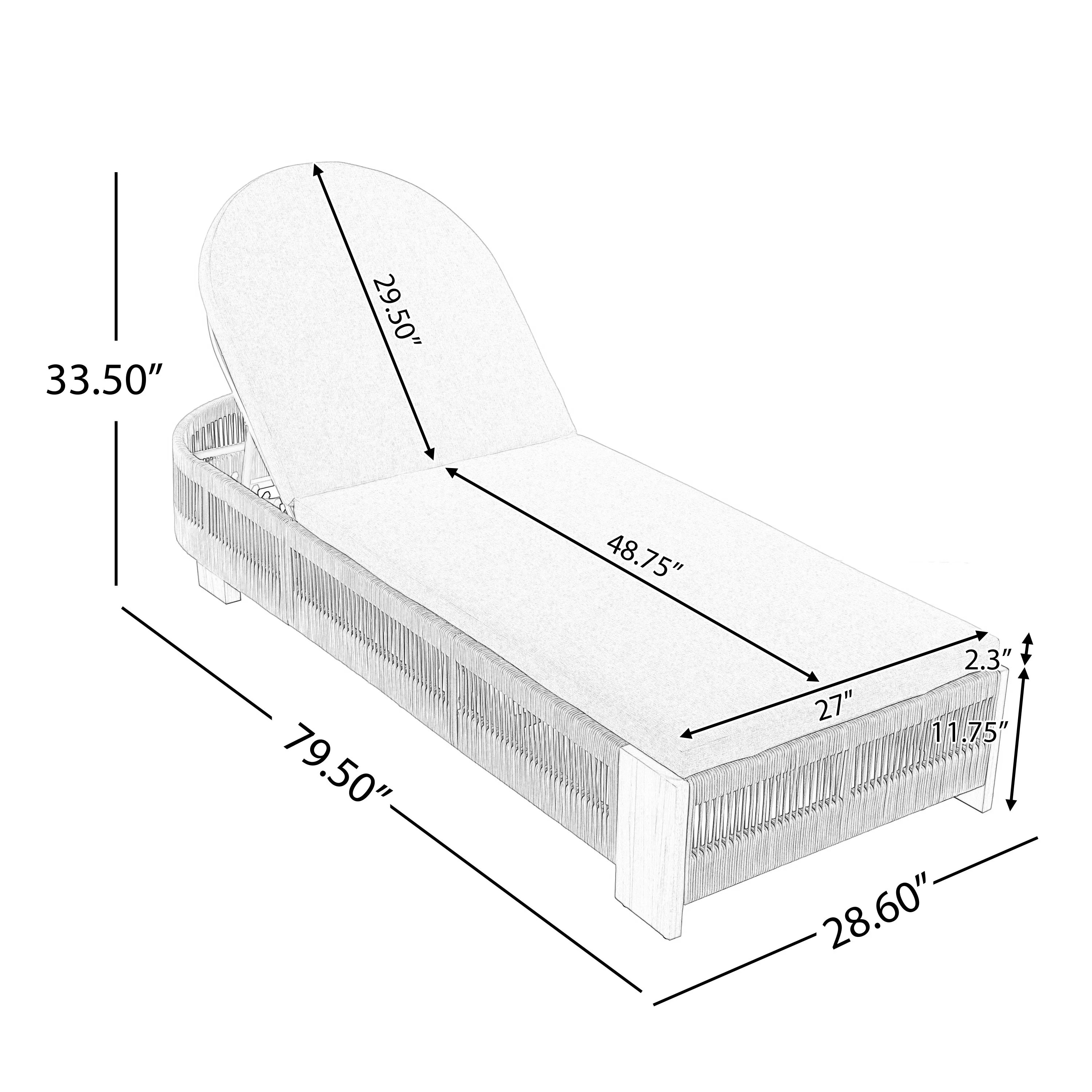 Outdoor Chaise Lounge Chair, Acacia Wood with Adjustable Backrest and Cushion - Image 3