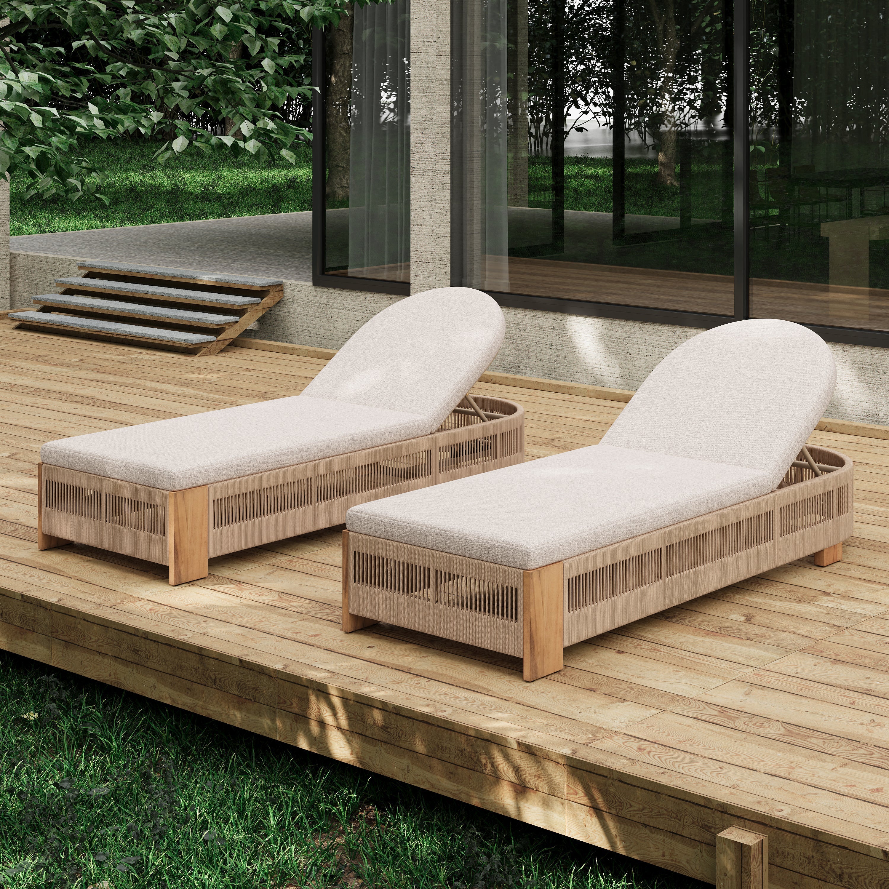 Outdoor Chaise Lounge Chair, Acacia Wood with Adjustable Backrest and Cushion - Image 7