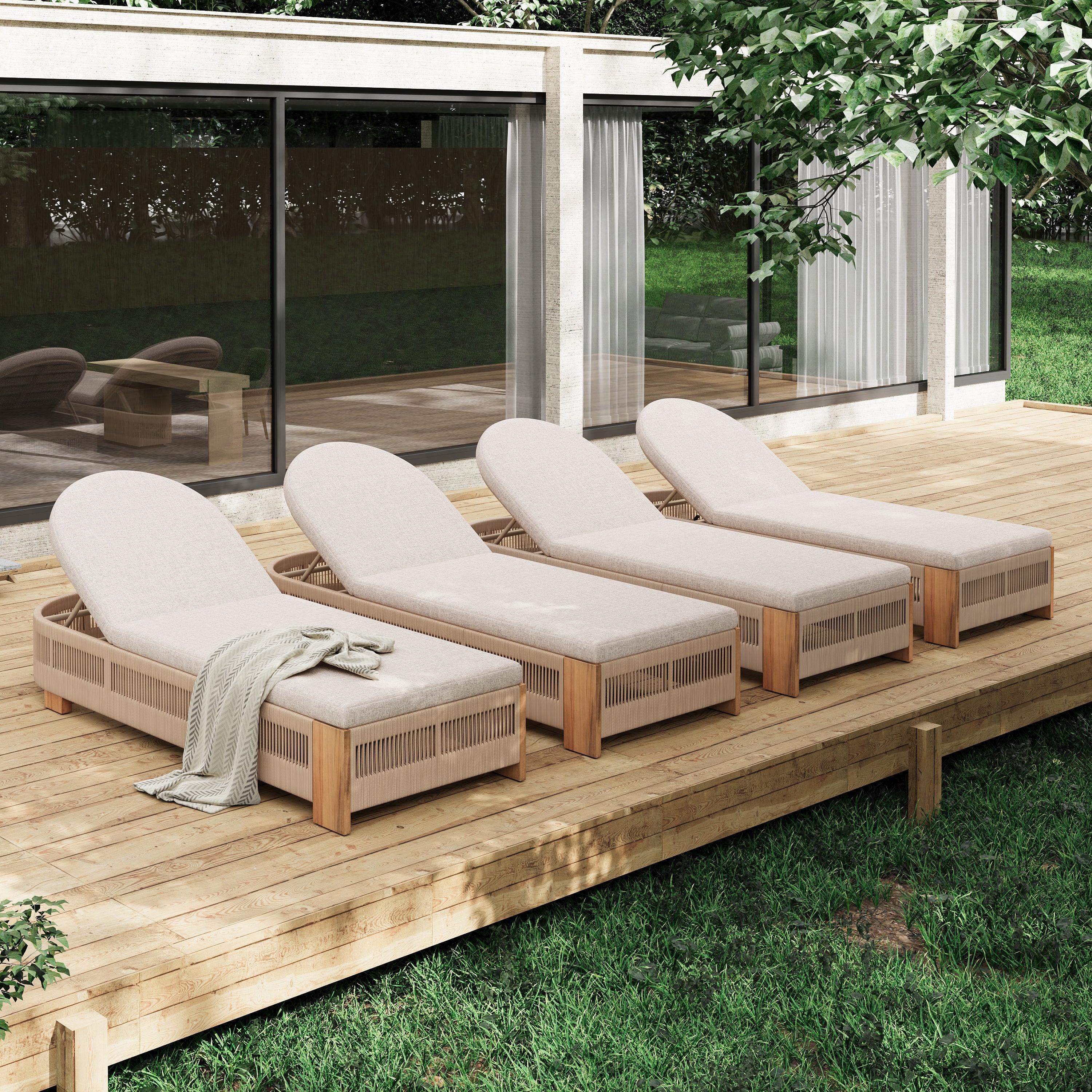 Outdoor Chaise Lounge Chair, Acacia Wood with Adjustable Backrest and Cushion - Image 8
