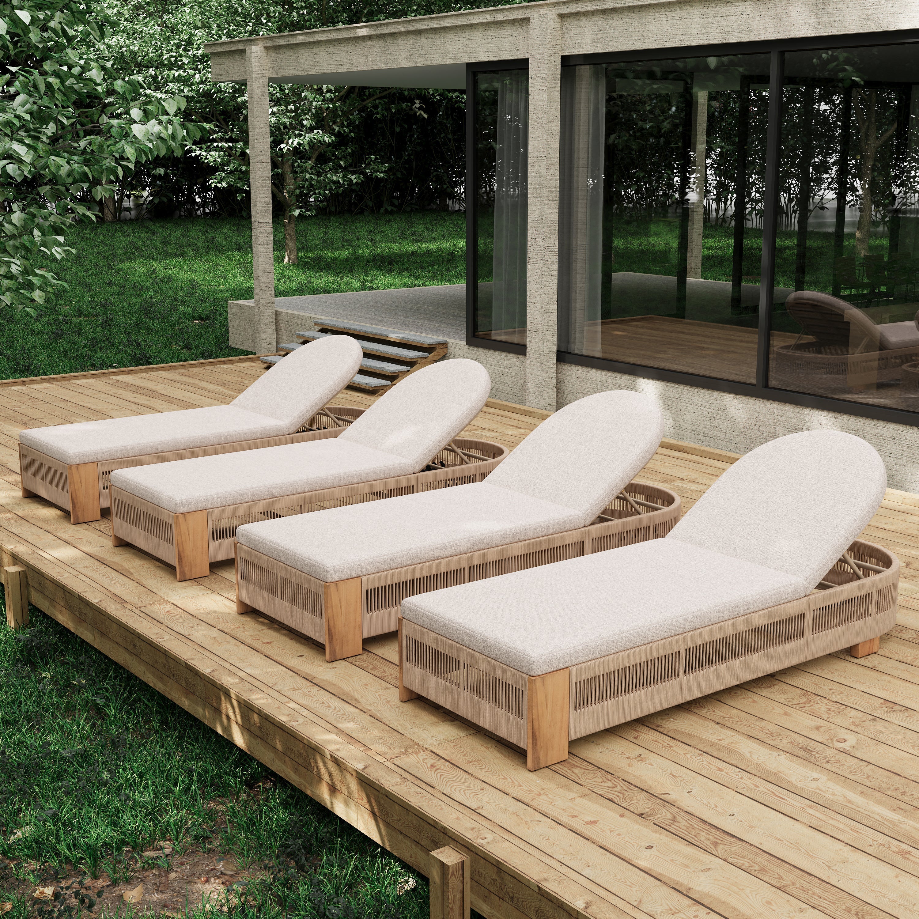 Outdoor Chaise Lounge Chair, Acacia Wood with Adjustable Backrest and Cushion - Image 9