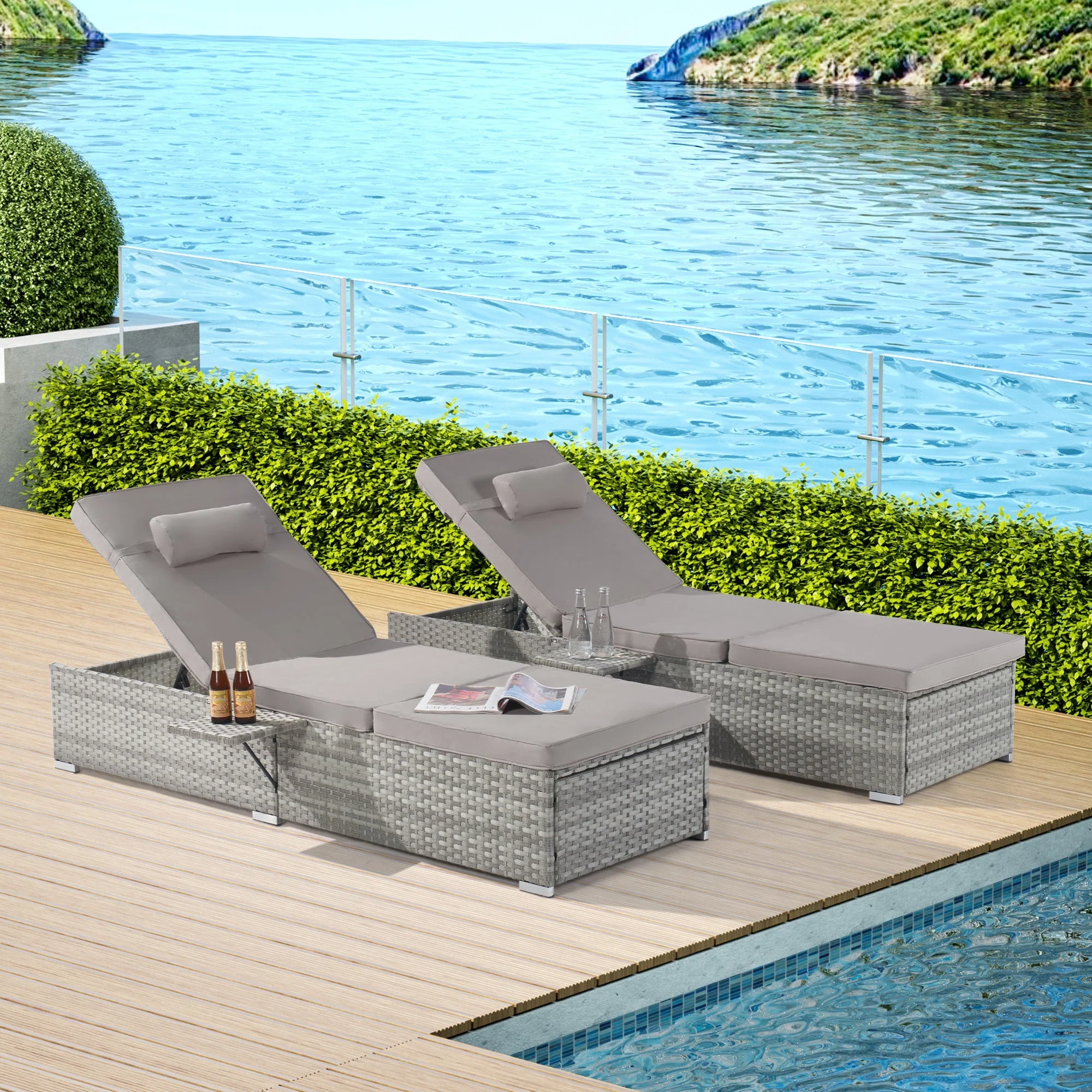 Outdoor Chaise Lounge Chair Set of 2 with Patio Pool Chairs Tanning Lounges - Image 2
