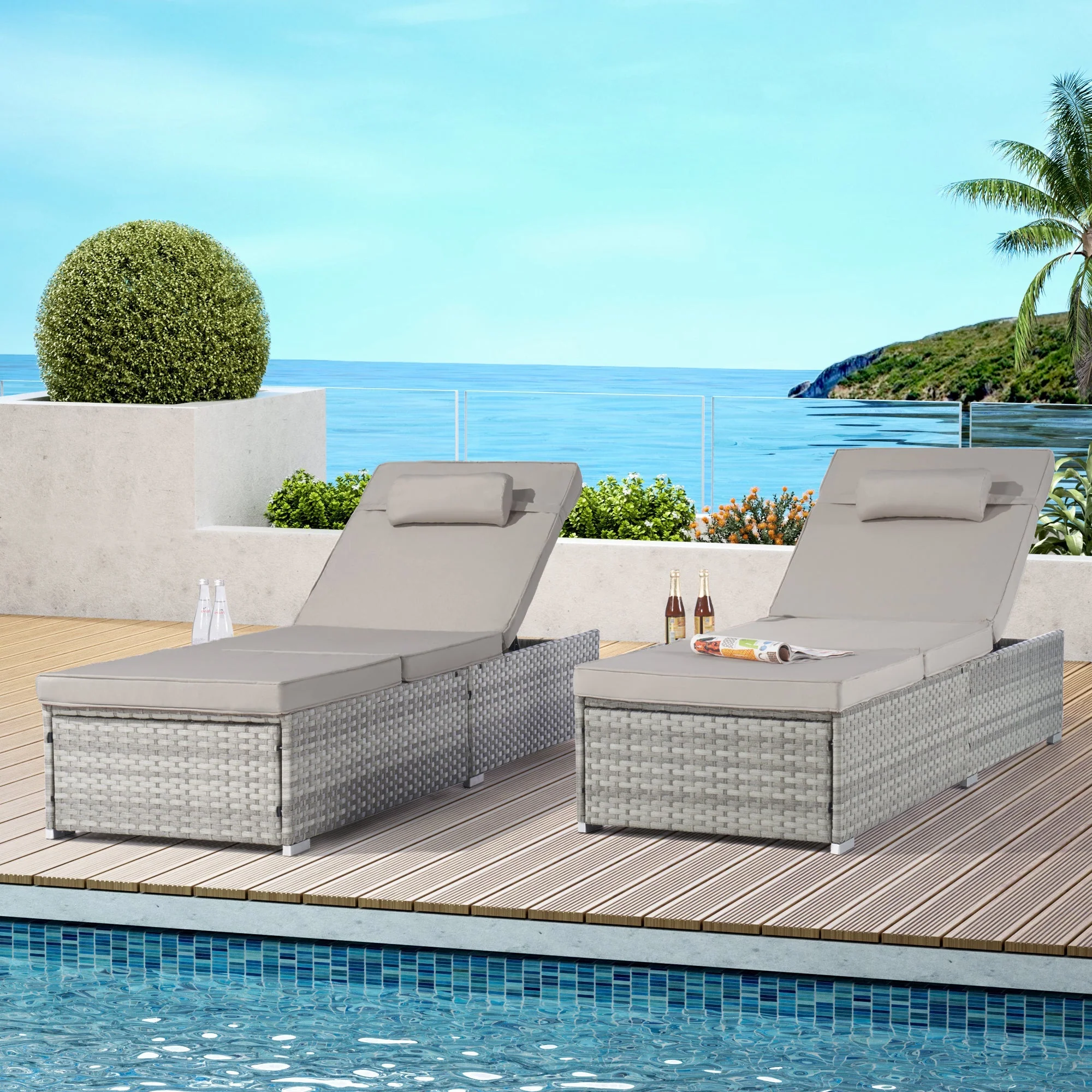 Outdoor Chaise Lounge Chair Set of 2 with Patio Pool Chairs Tanning Lounges - Image 3