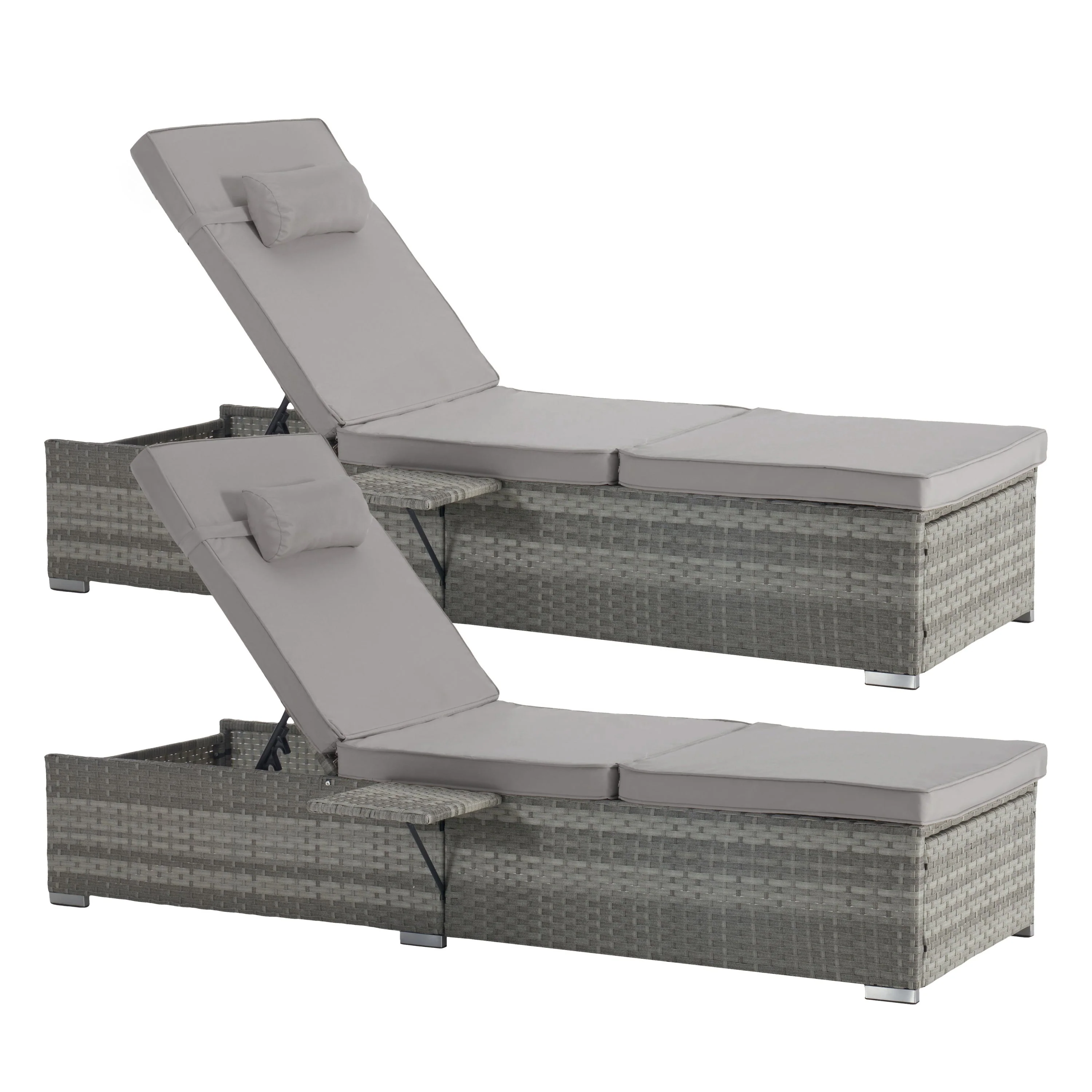 Outdoor Chaise Lounge Chair Set of 2 with Patio Pool Chairs Tanning Lounges - Image 5