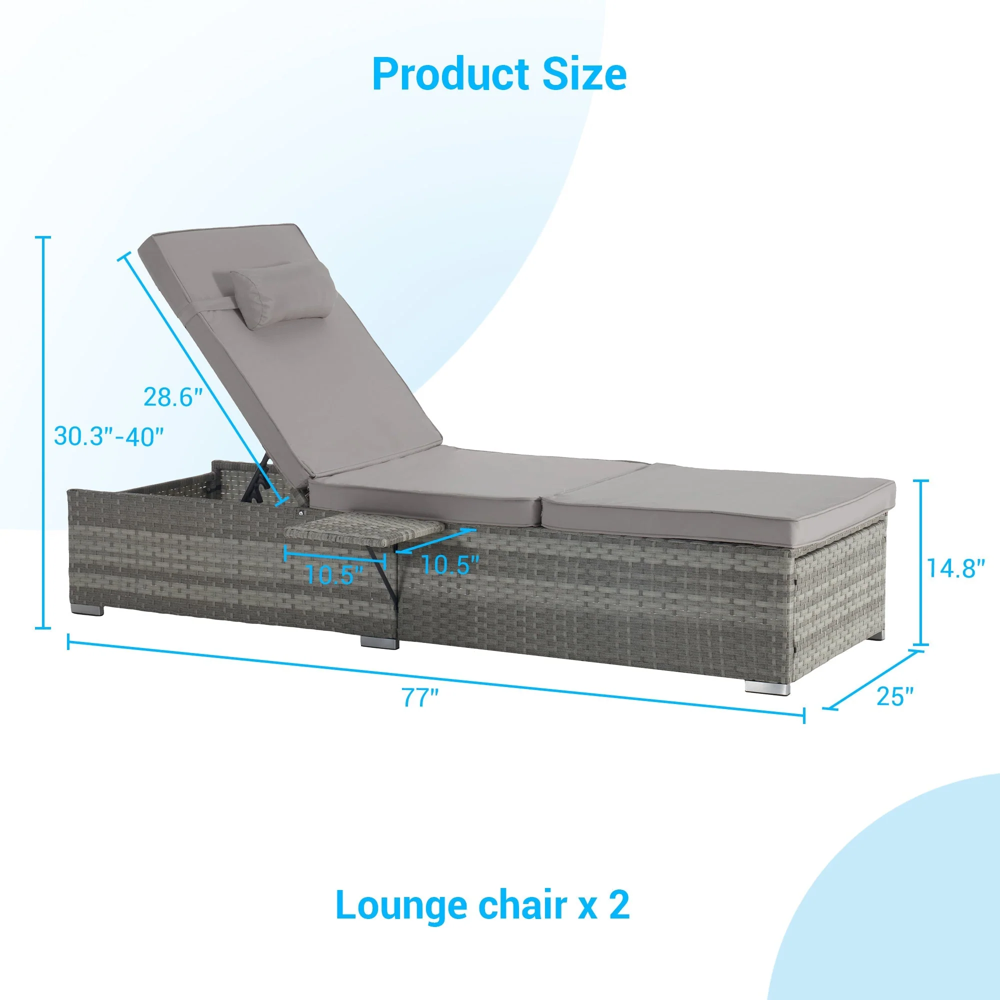 Outdoor Chaise Lounge Chair Set of 2 with Patio Pool Chairs Tanning Lounges - Image 7