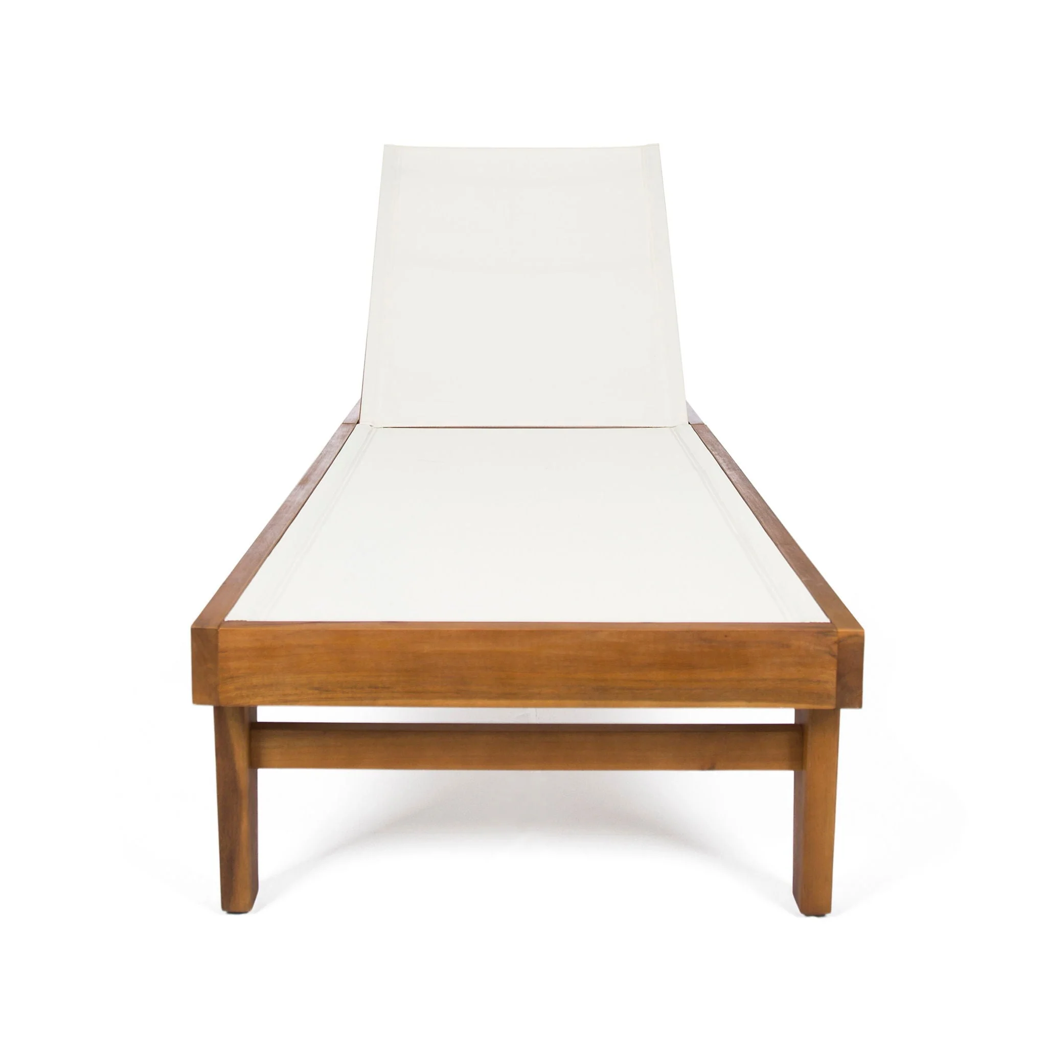Outdoor Chaise Lounge With Acacia Wood Frame - White / Teak - Image 4