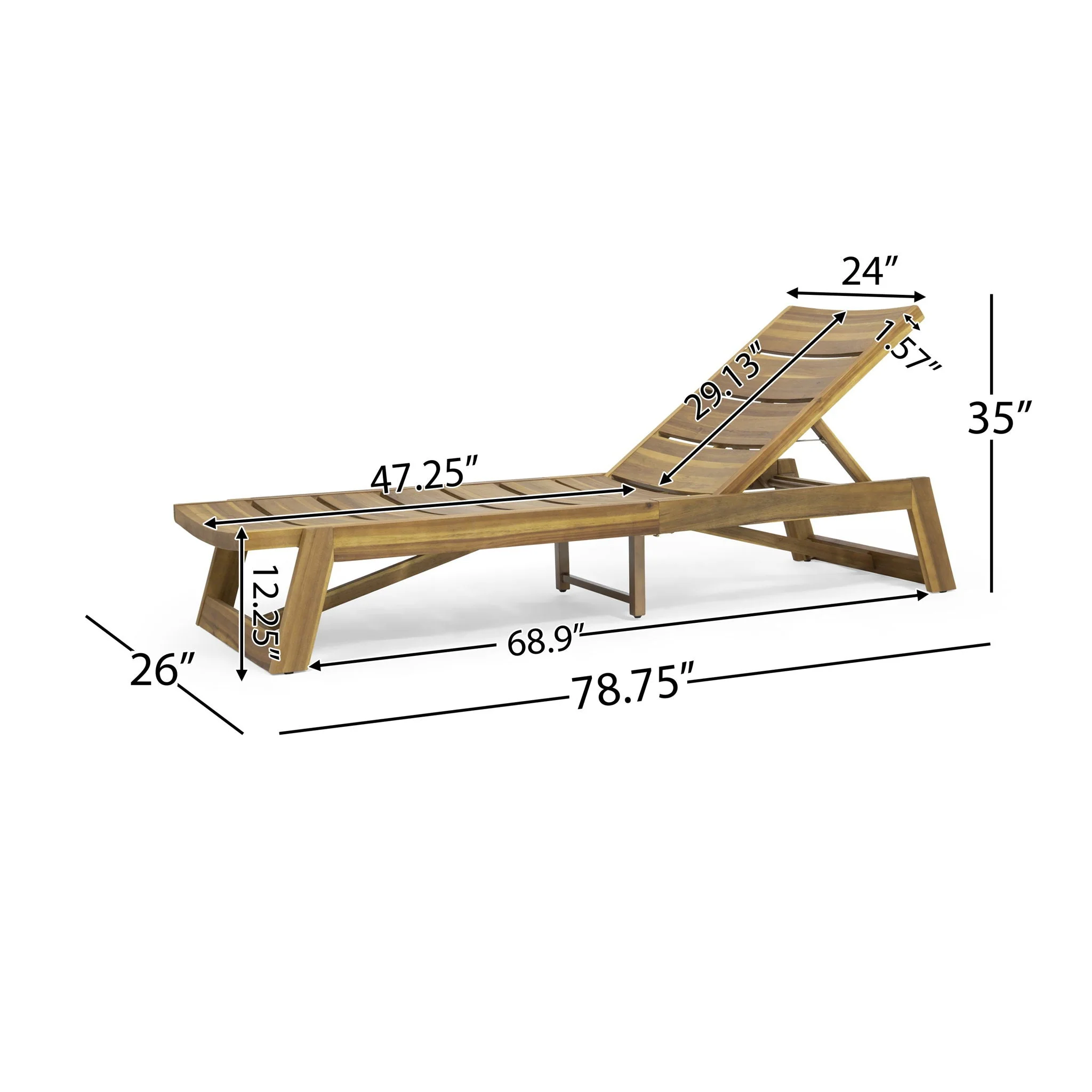 Outdoor Chaise Lounge With Adjustable Seating And Slat Panel - Yellow Brown - Image 4