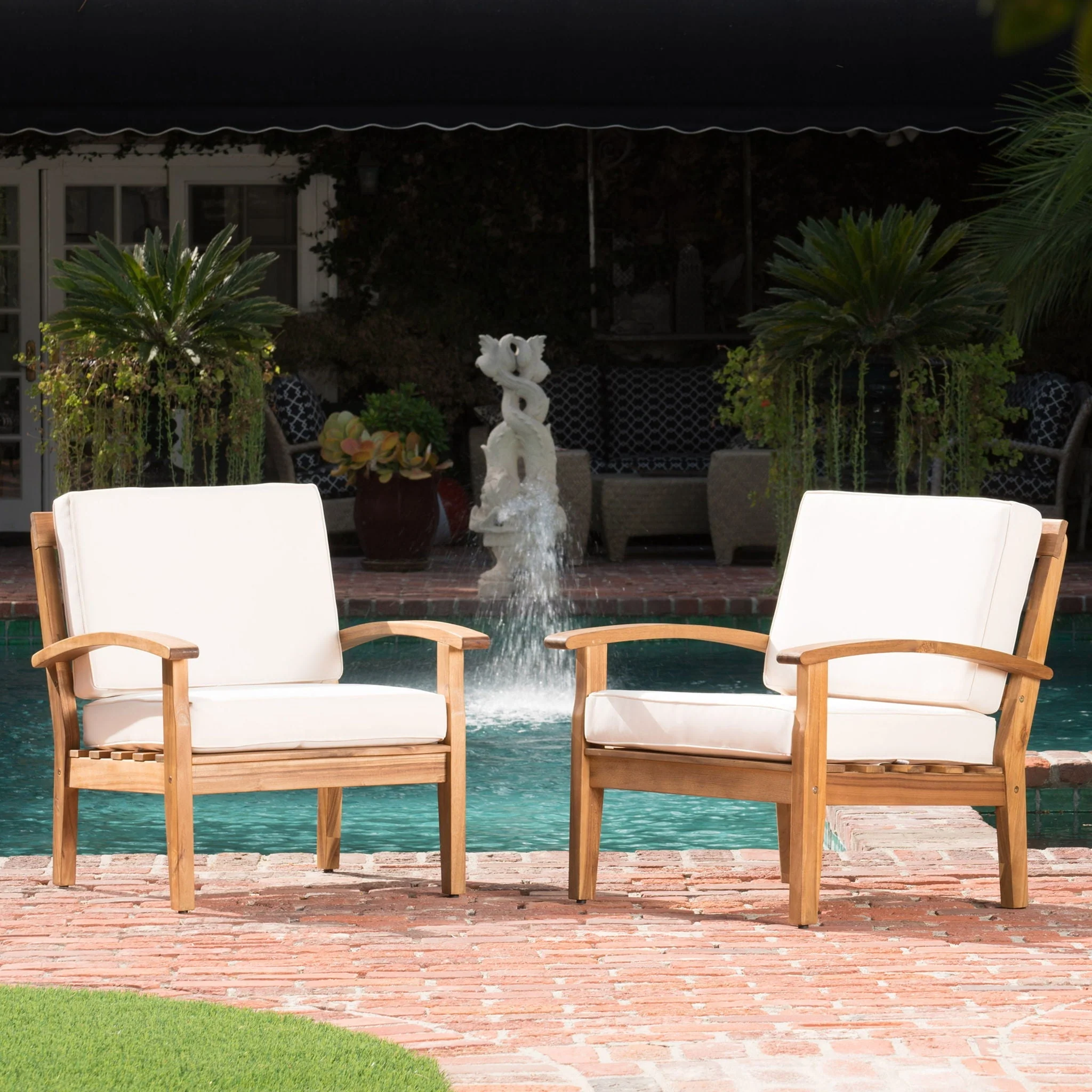 Outdoor Club Chair With Cushion And Acacia Wood Frame - Teak - Image 2