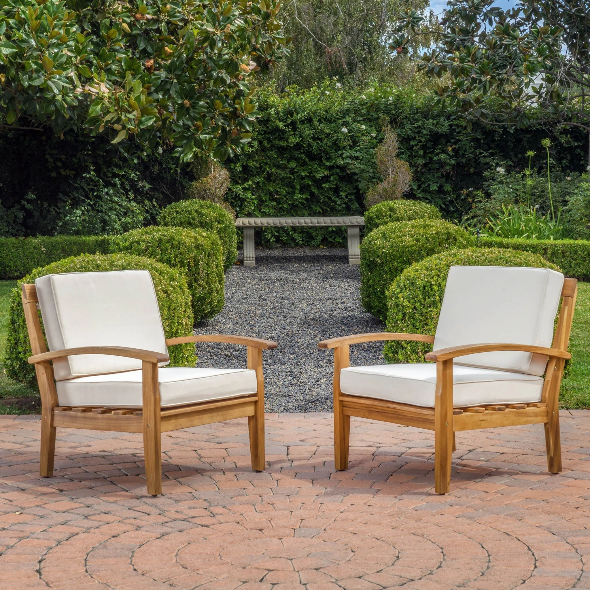 Outdoor Club Chair With Cushion And Acacia Wood Frame - Teak - Image 3