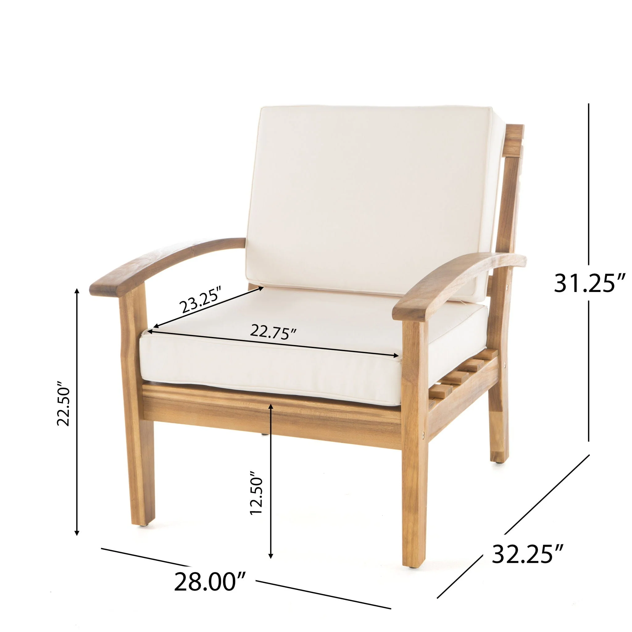 Outdoor Club Chair With Cushion And Acacia Wood Frame - Teak - Image 4