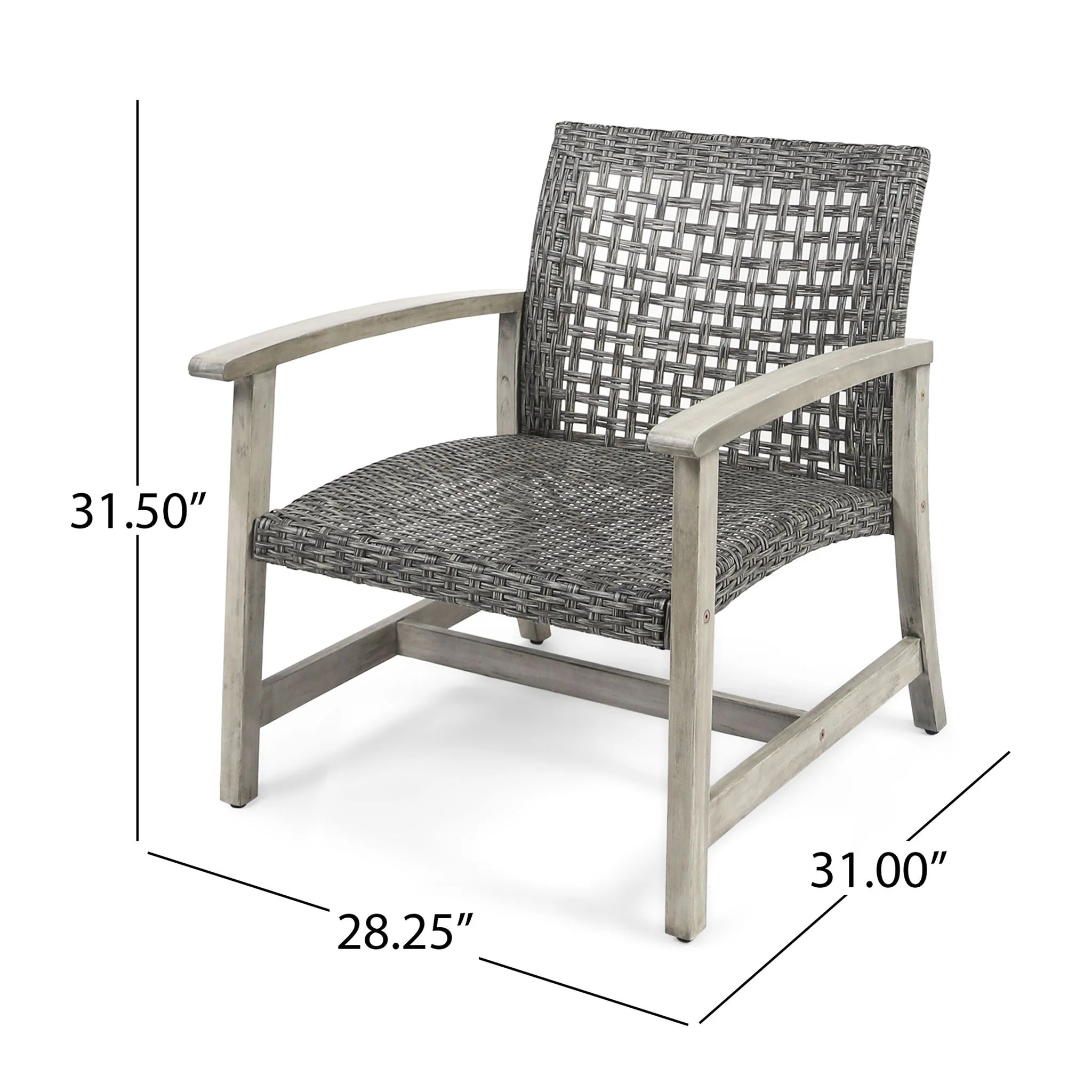Outdoor Club Chair with Rattan Cover and Acacia Wood Frame - Gray - Image 2