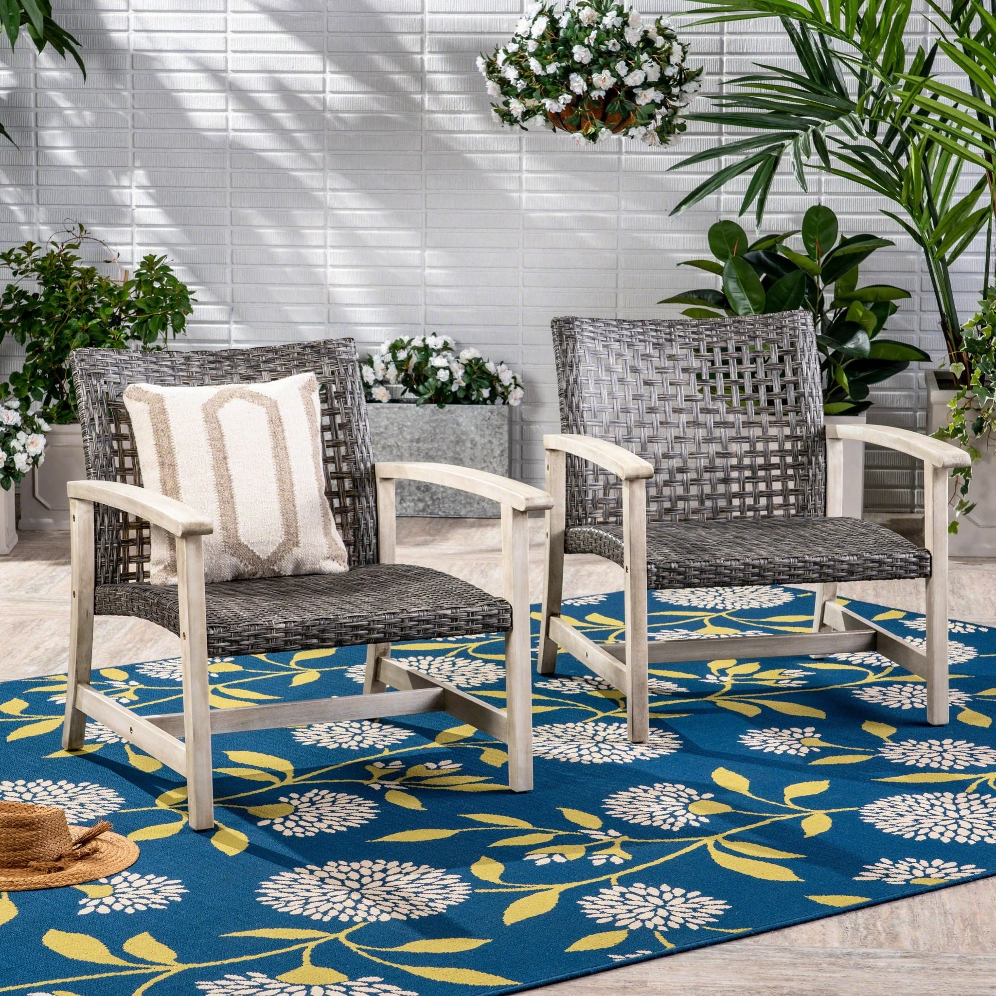 Outdoor Club Chair with Rattan Cover and Acacia Wood Frame - Gray - Image 4