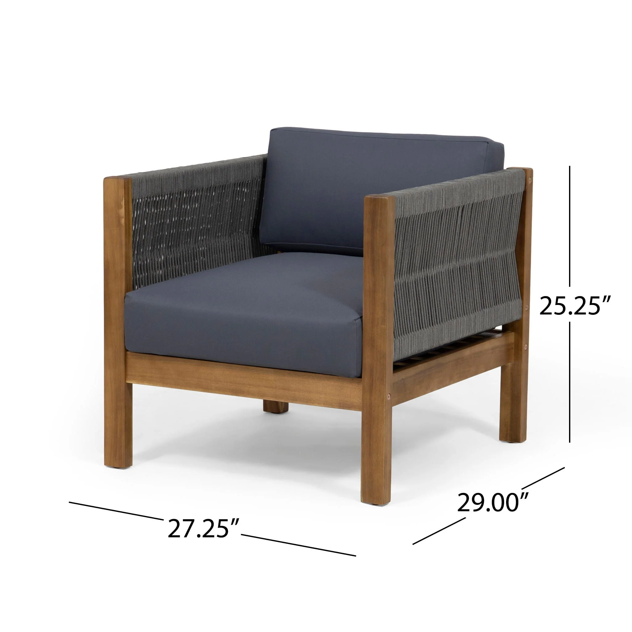 Outdoor Club Chair With Rattan Rope Wave - Dark Gray - Image 2