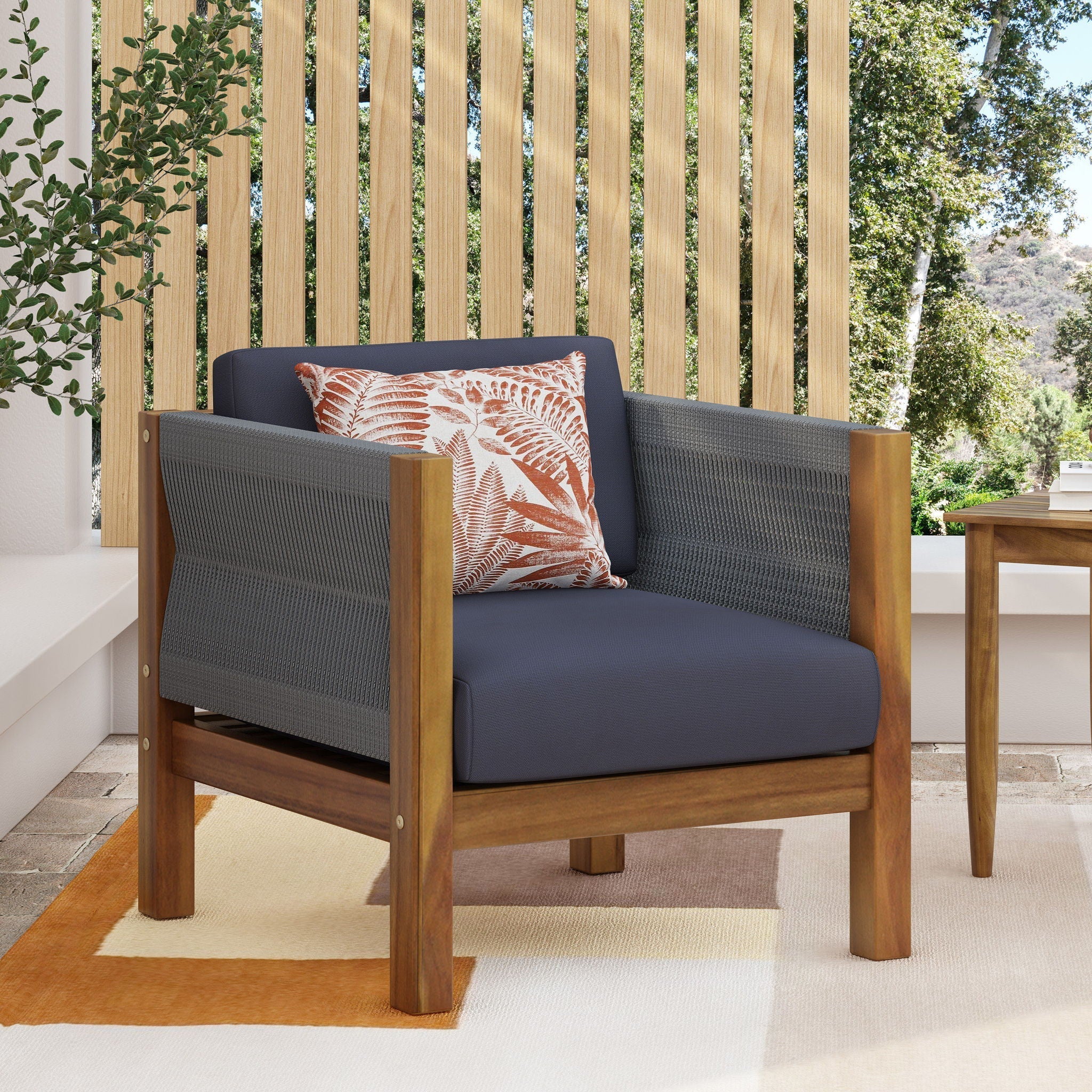 Outdoor Club Chair With Rattan Rope Wave - Dark Gray - Image 3