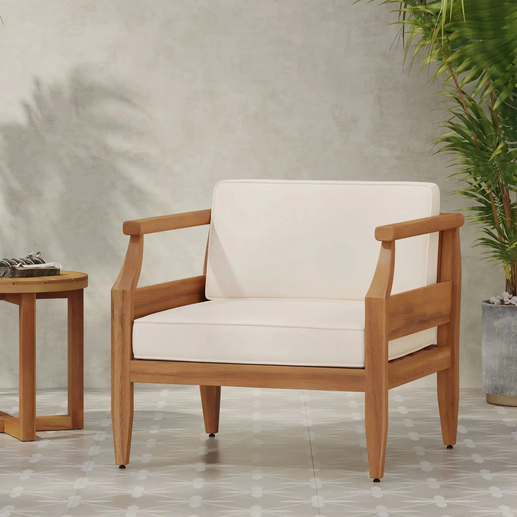 Outdoor Club Chair With Recessed Arms And Cushions - Image 4