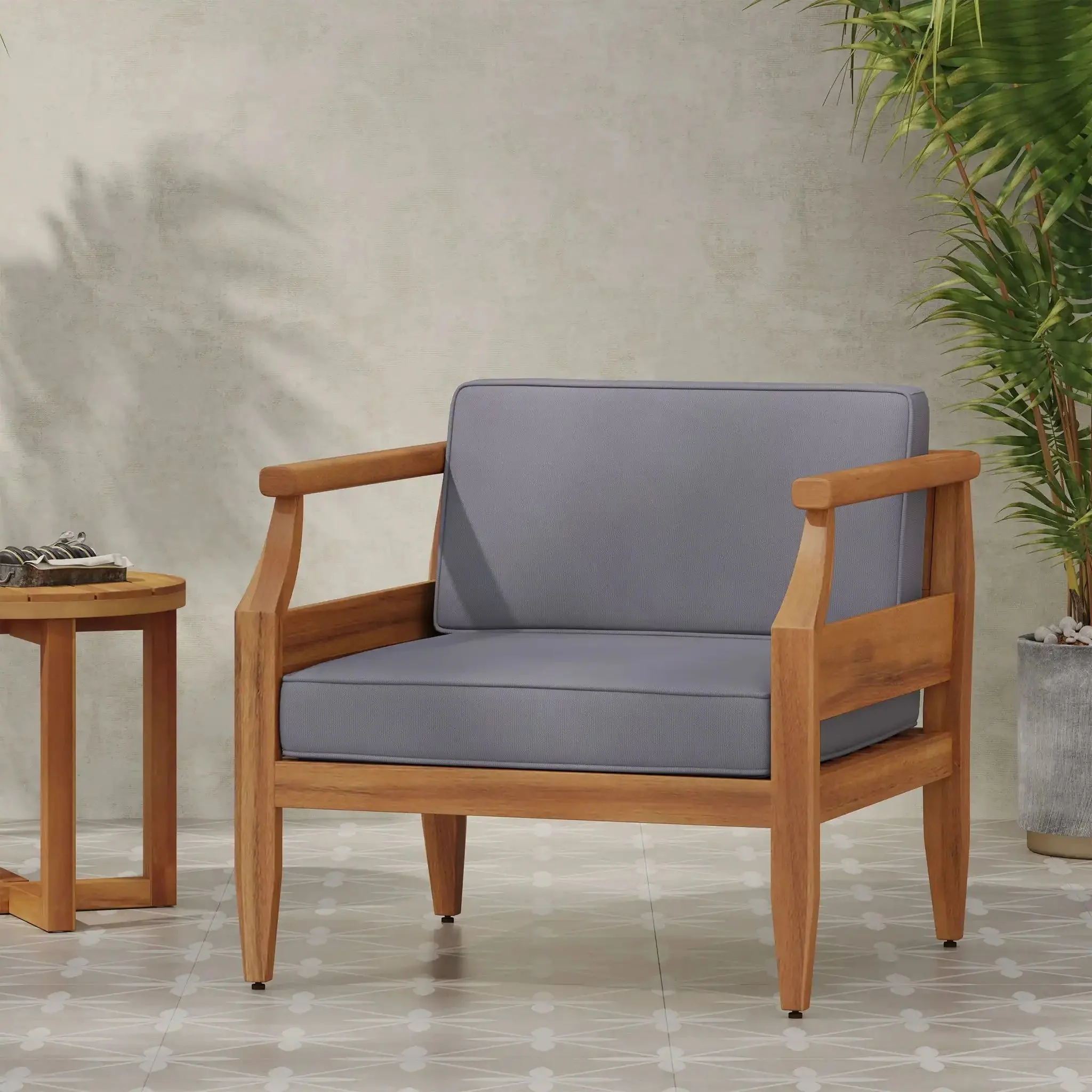 Outdoor Club Chair With Recessed Arms And Cushions - Image 6
