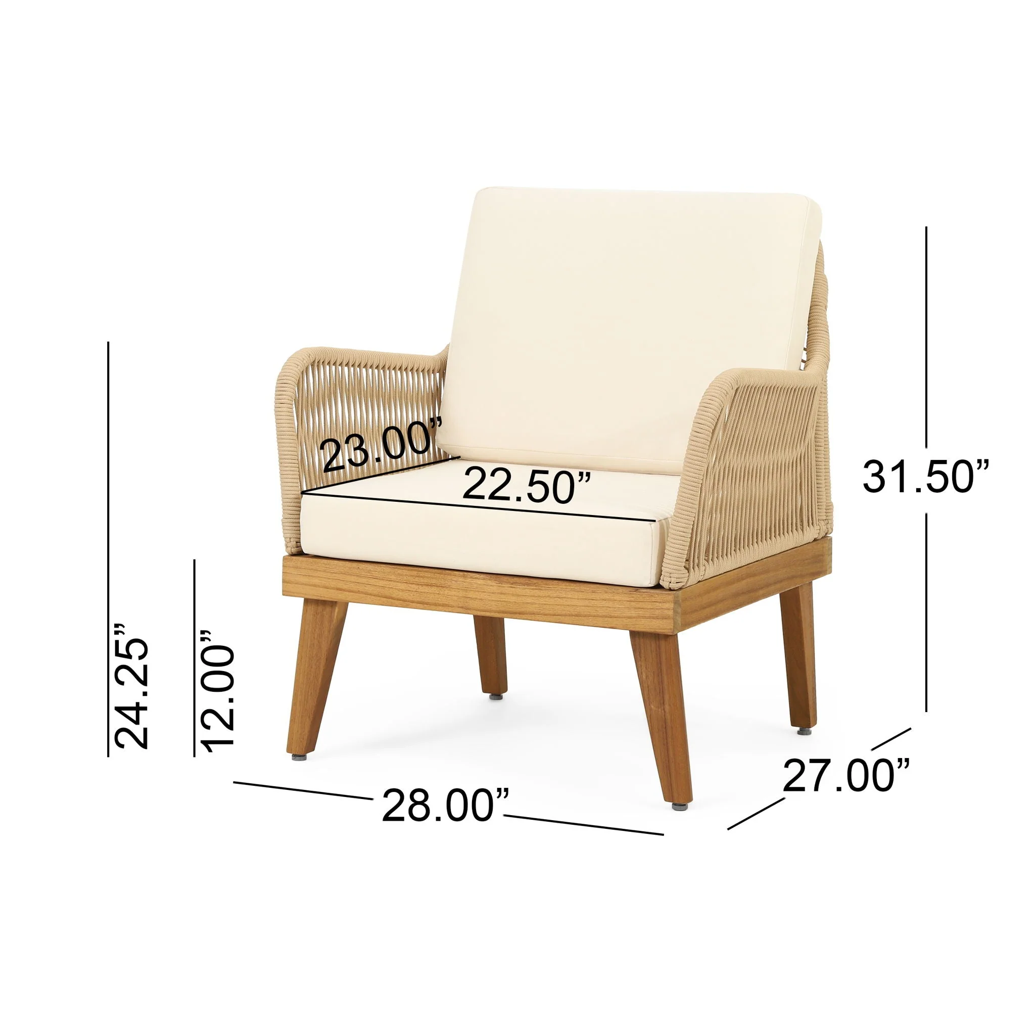 Outdoor Club Chair With Rope Weave Design - Teak - Image 2