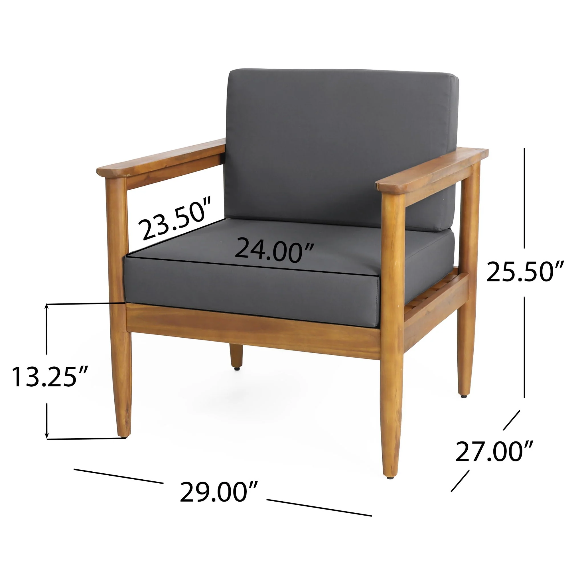 Outdoor Club Chair with Teak Acacia Wood Frame - Dark Gray - Image 2