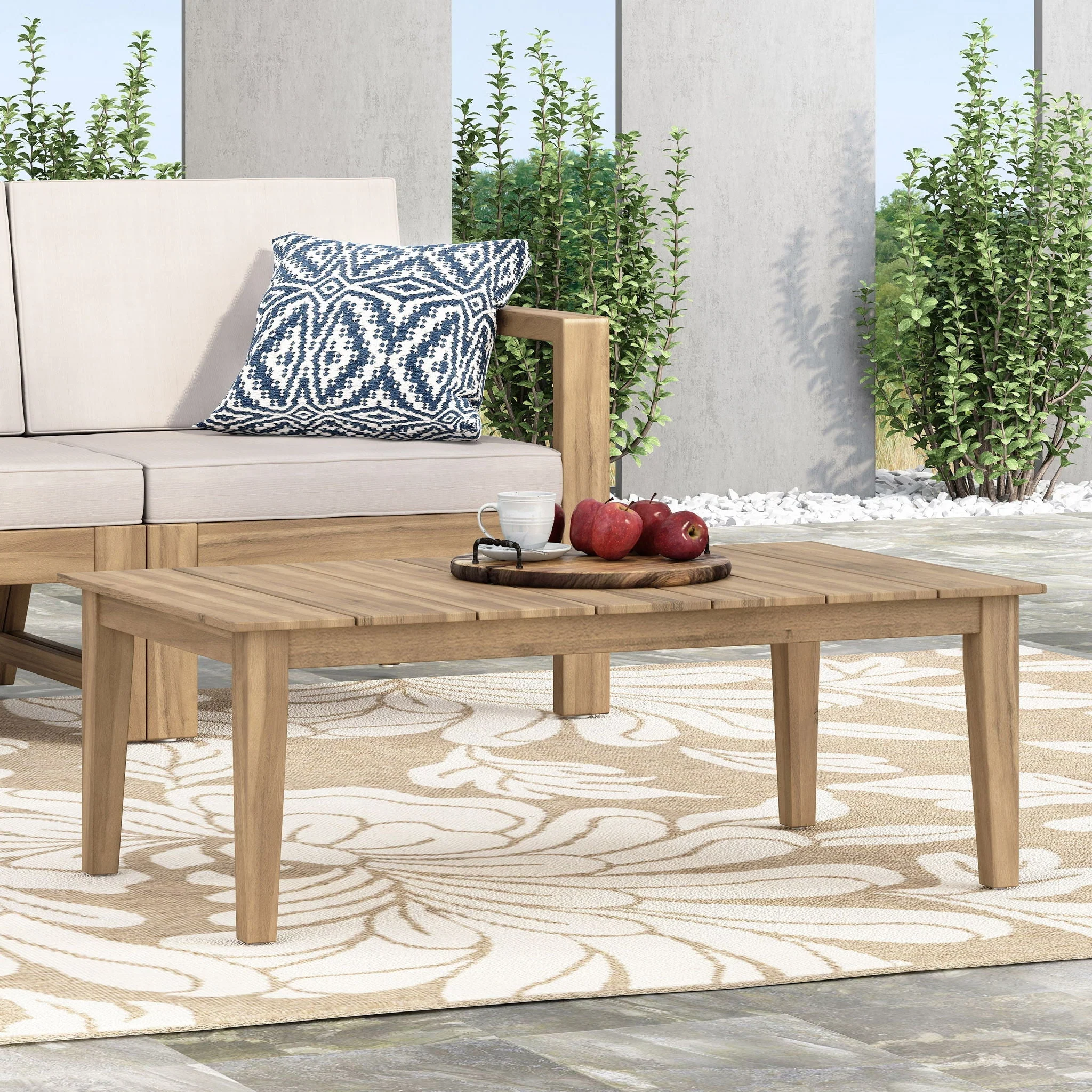 Outdoor Coffee Table With Slat Panel Top - Light Brown - Image 4