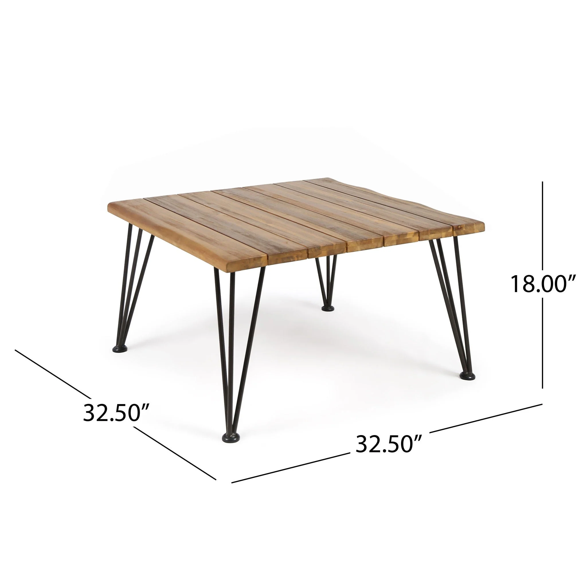 Outdoor Coffee Table With Slat Top And Metal Legs - Teak - Image 2