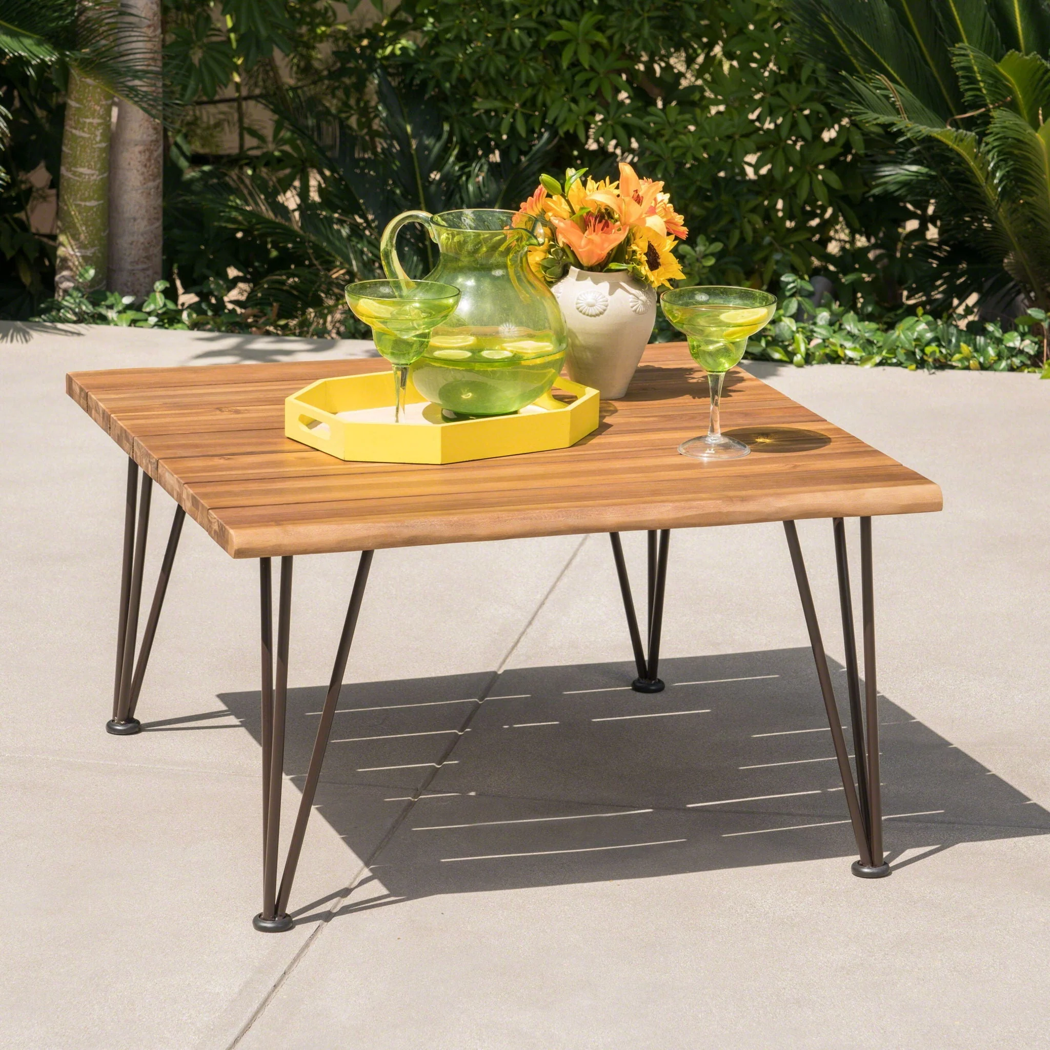 Outdoor Coffee Table With Slat Top And Metal Legs - Teak - Image 3
