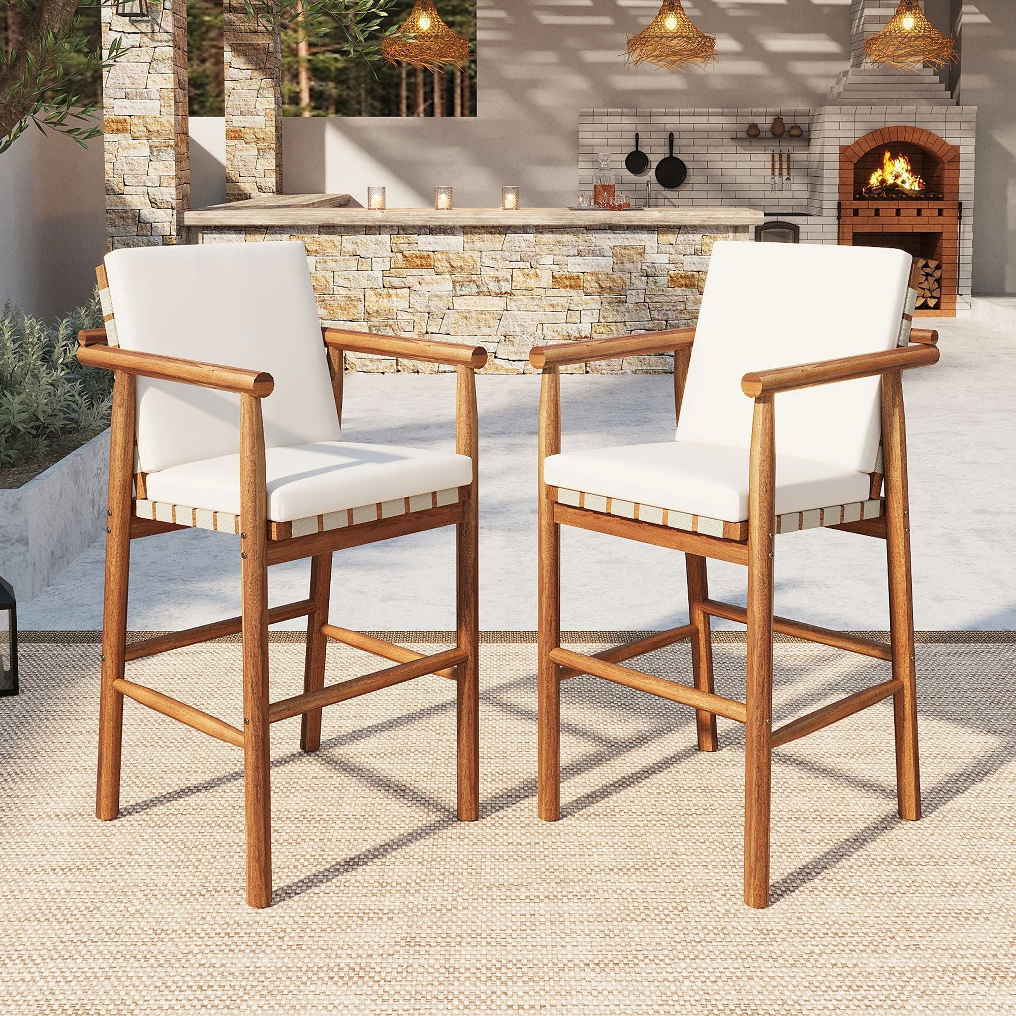 Outdoor Counter Height Bar Stools Set of 2 with Cushions - Image 2