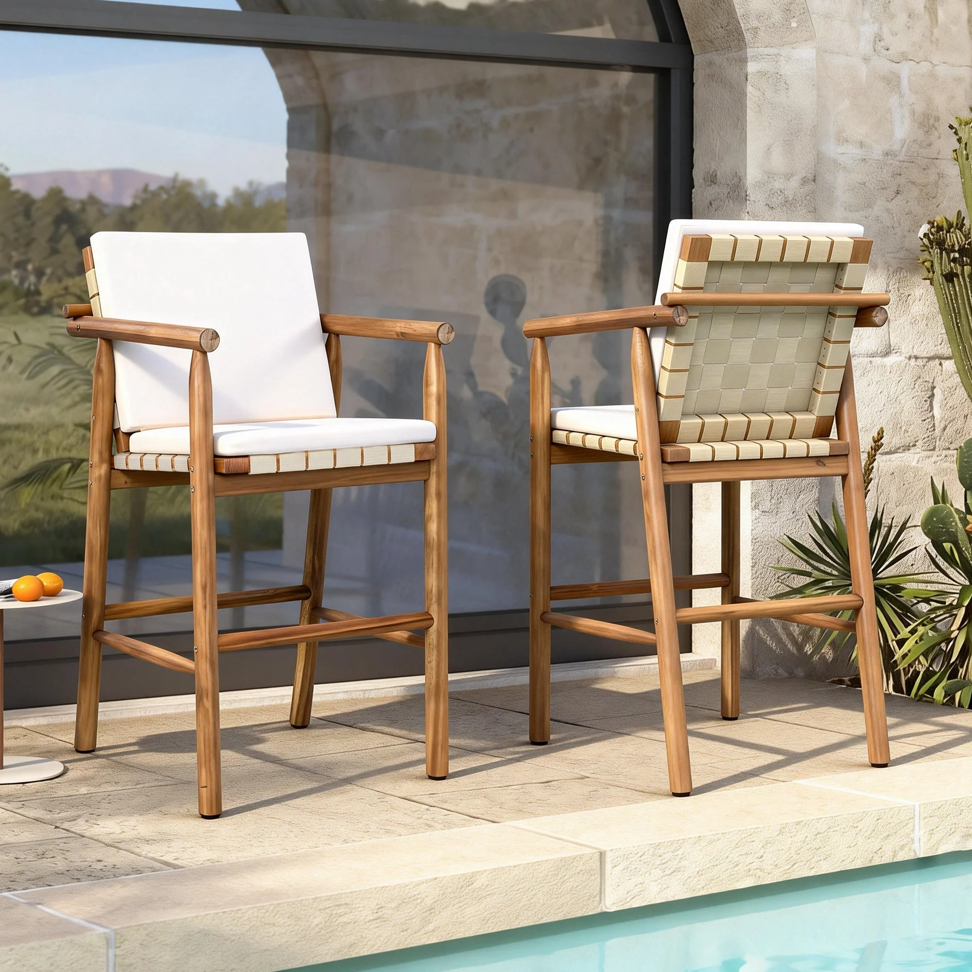 Outdoor Counter Height Bar Stools Set of 2 with Cushions - Image 3