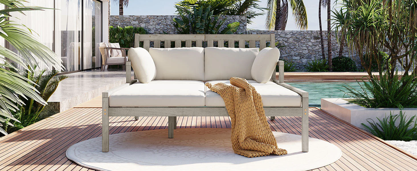 Outdoor Daybed With Four Pillows (Gray+Beige Cushion) - Image 30