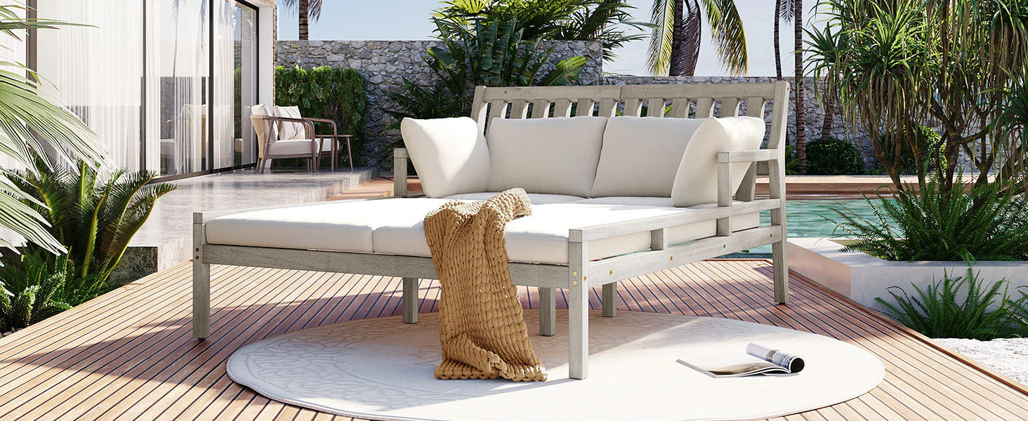 Outdoor Daybed With Four Pillows (Gray+Beige Cushion) - Image 31