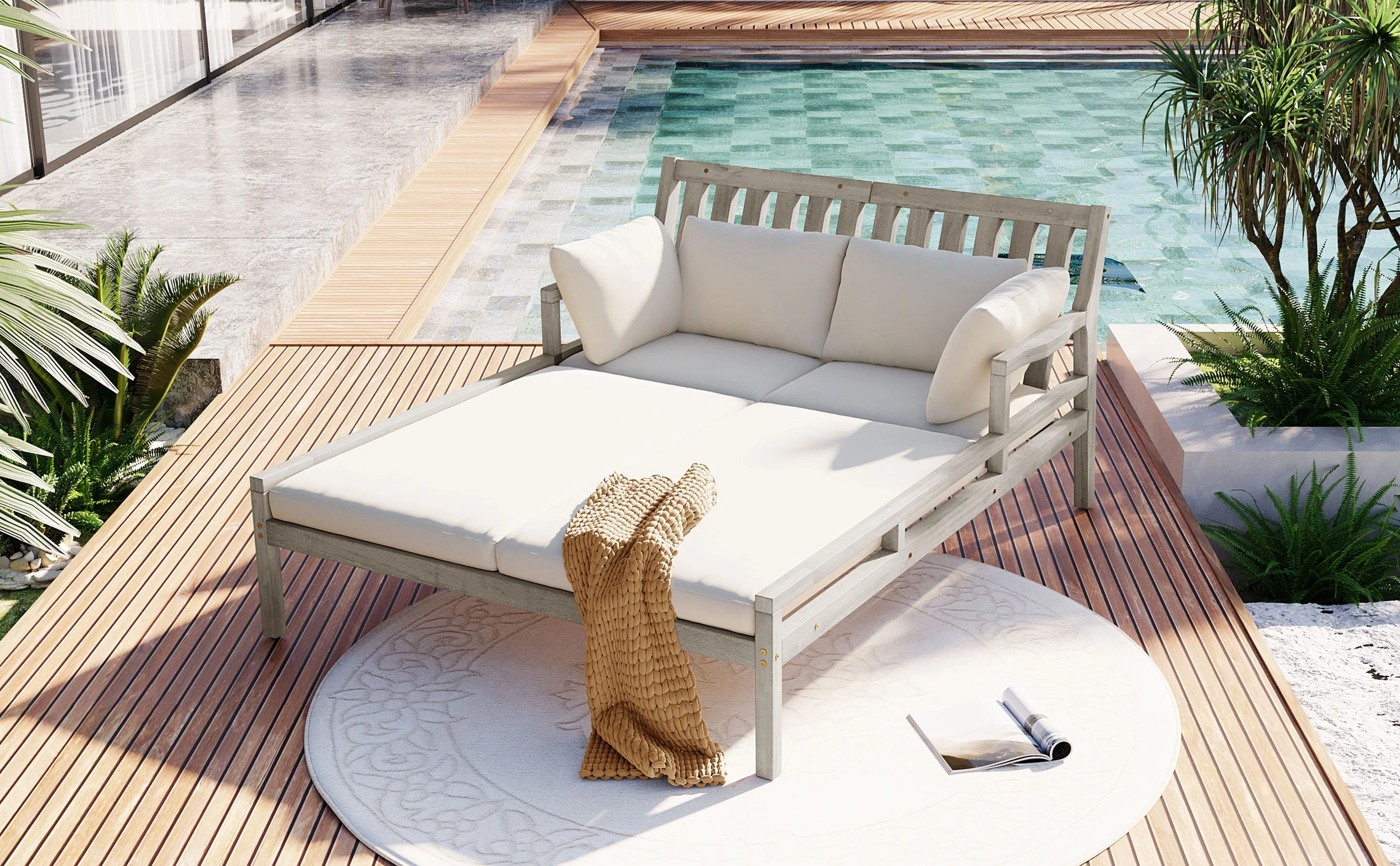 Outdoor Daybed With Four Pillows (Gray+Beige Cushion) - Image 32