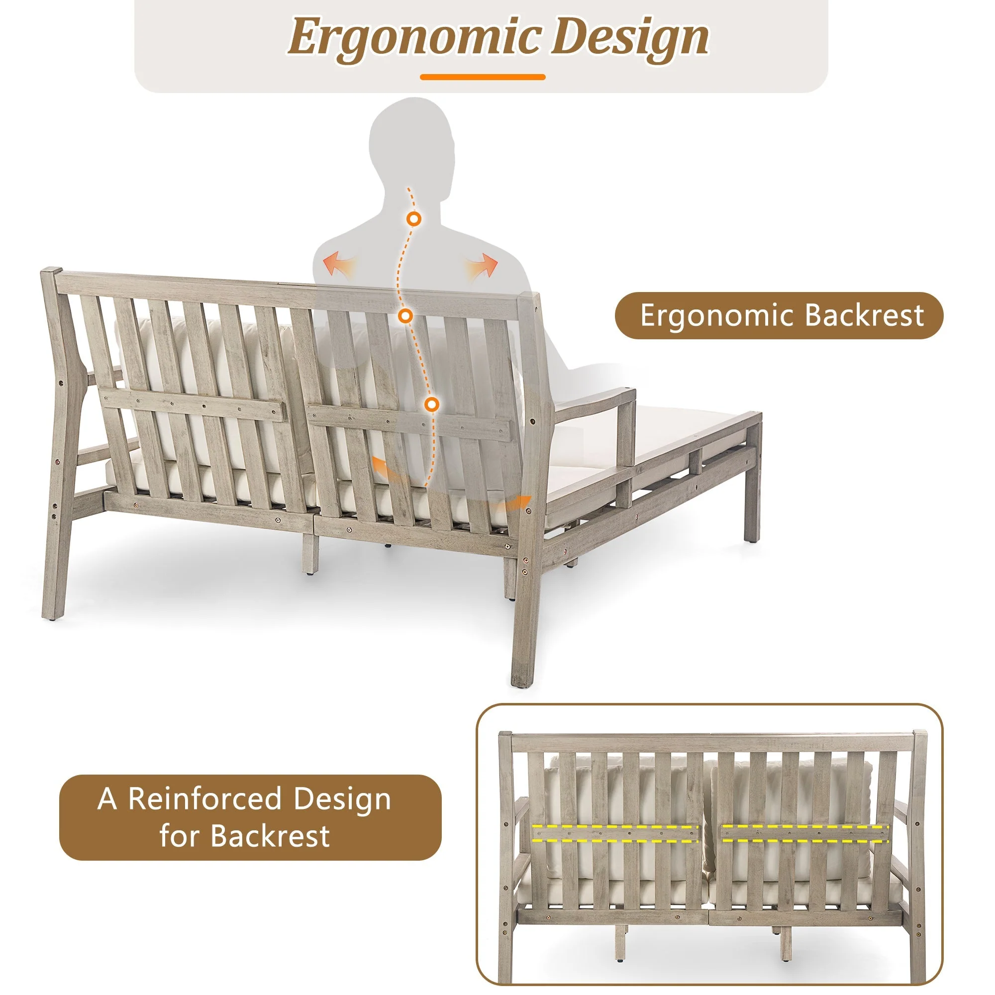 Outdoor Daybed With Four Pillows (Gray+Beige Cushion) - Image 8