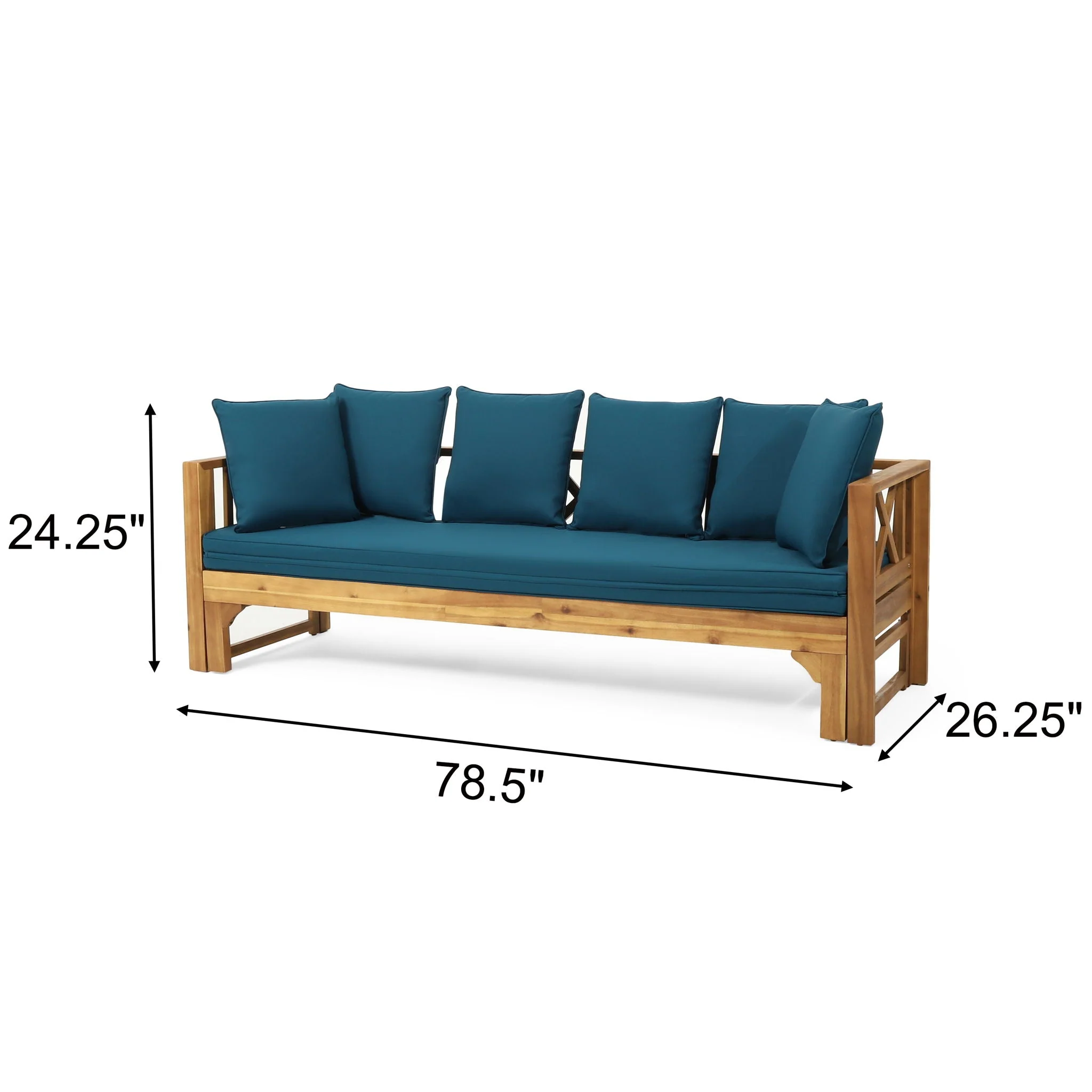 Outdoor Daybed With X-Shaped Panel Backrest And Armrests - Teak - Image 2