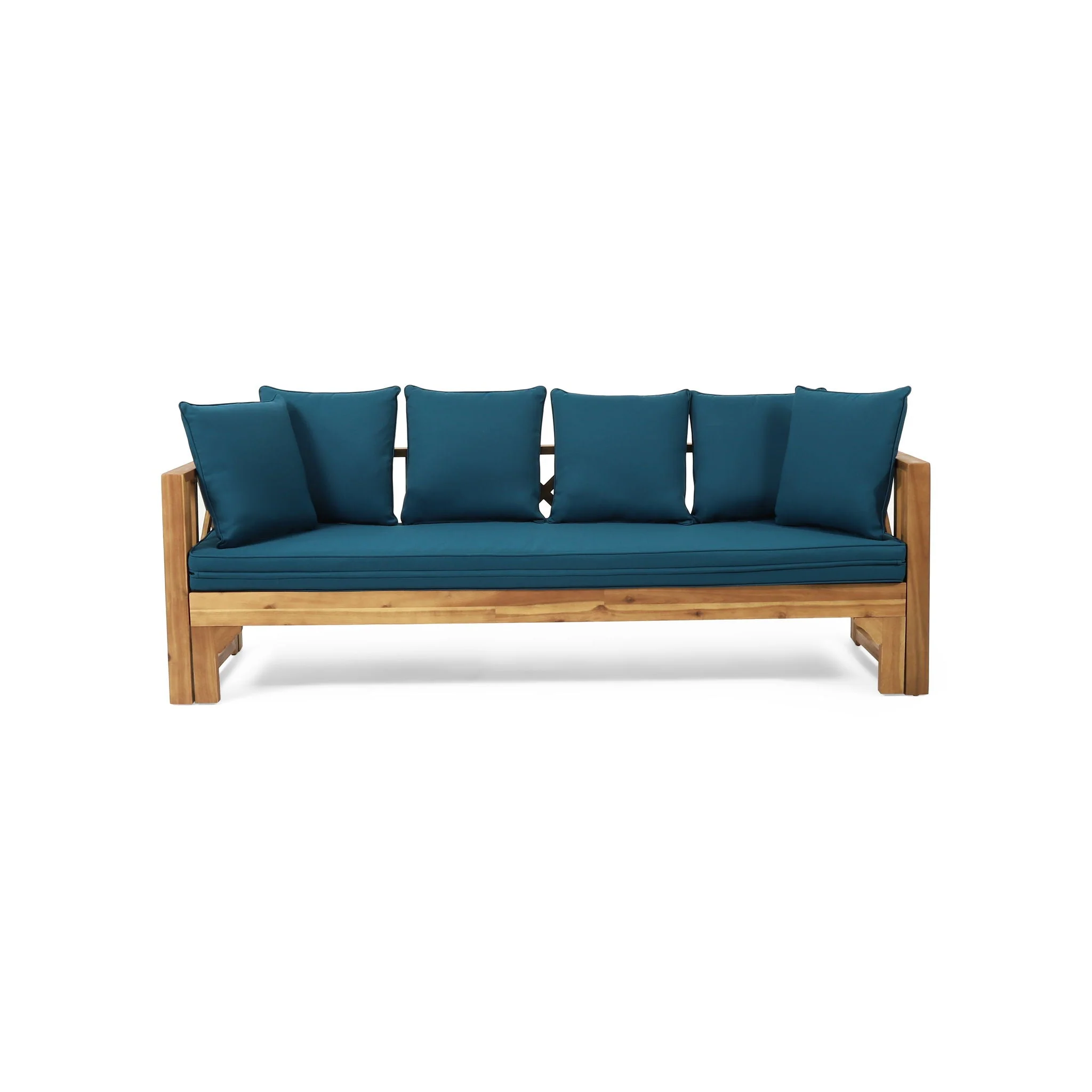 Outdoor Daybed With X-Shaped Panel Backrest And Armrests - Teak - Image 3