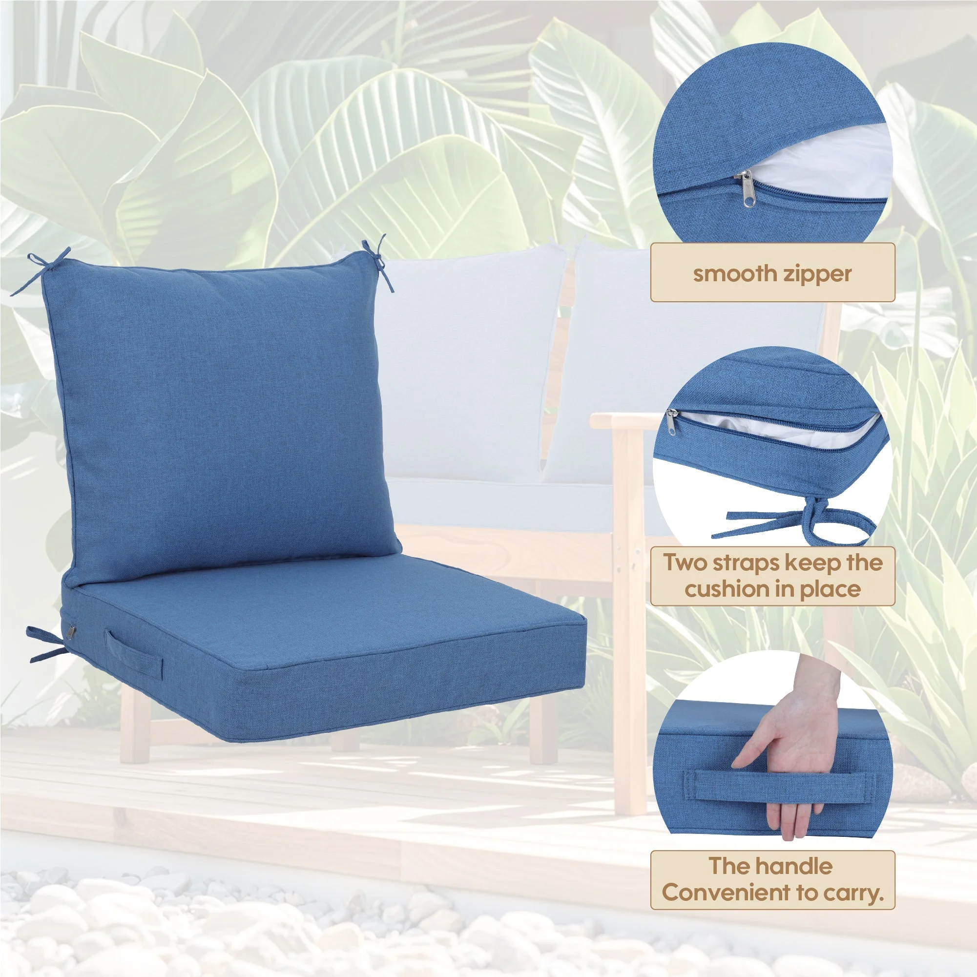 Outdoor Deep Seat Cushion Set - Navy Blue, 24x24 Inch - Image 3