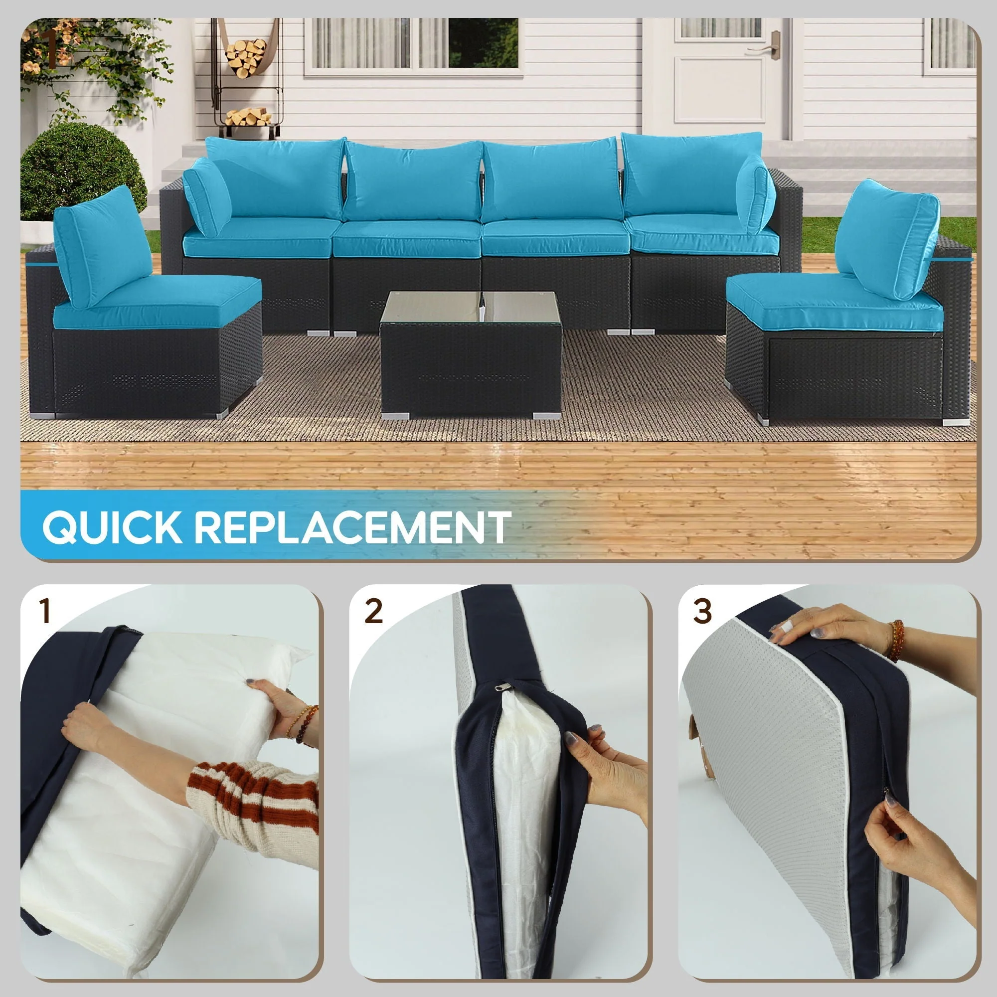 Outdoor Deep Seat Cushions for Patio Furniture Replacement, Cushion Set for Sectionals - Image 2