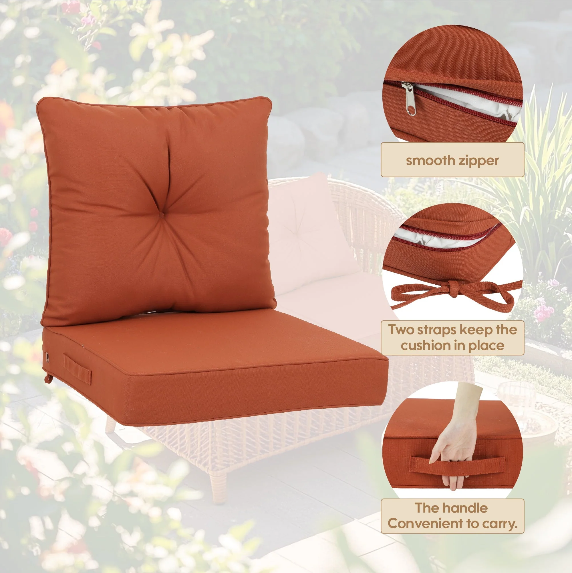 Outdoor Deep Seat Cushions for Patio Furniture, Set of 2 - Image 2